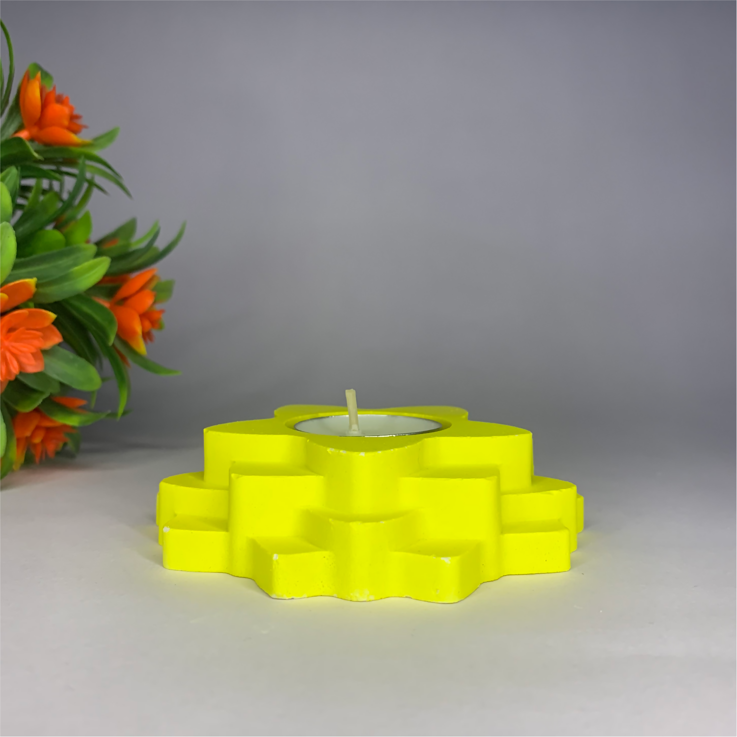 Flower 4-Layer Diya yellow tealight candle Elegant Home Decor Handmade