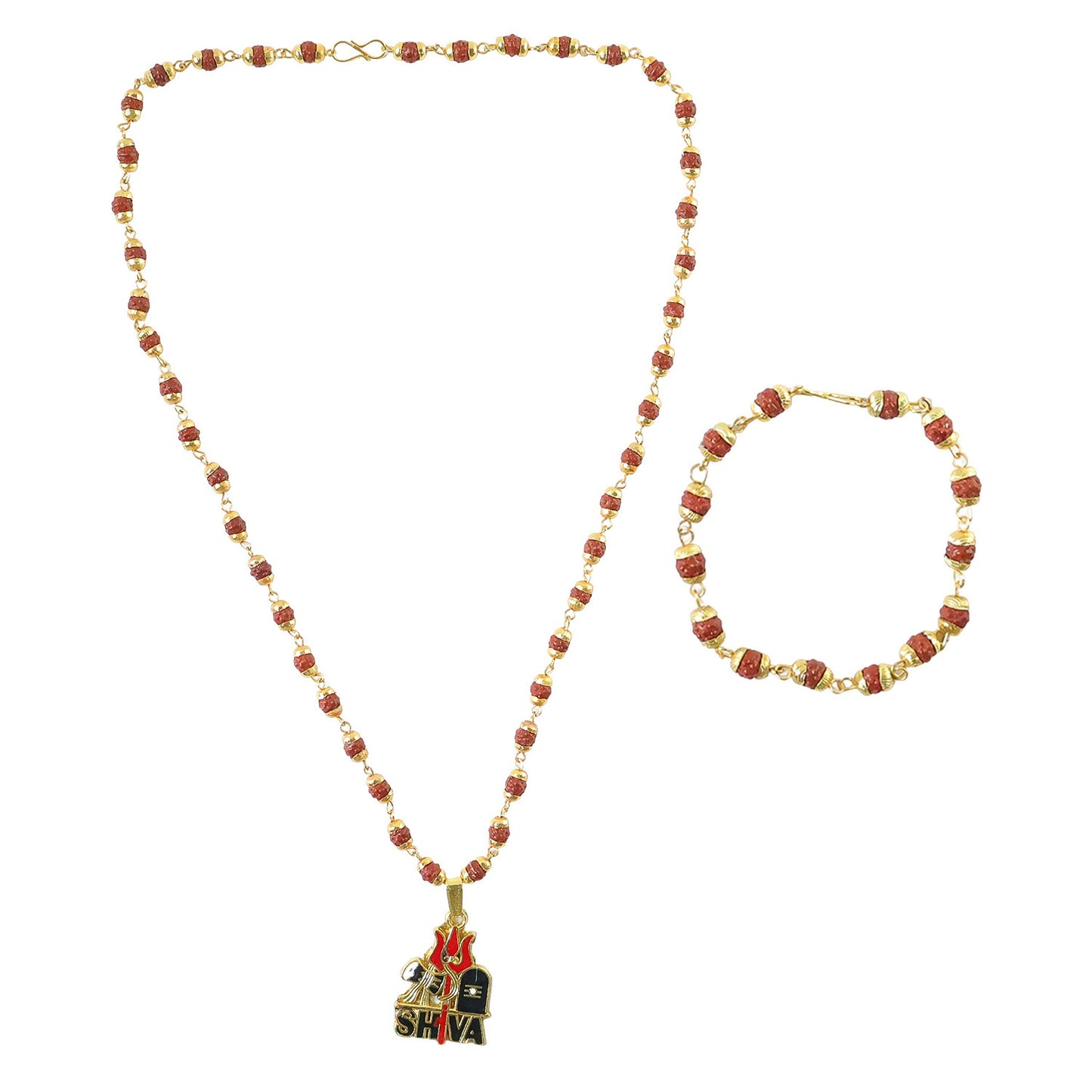 Shiva Pendant with Rudraksha Mala & Bracelet Combo