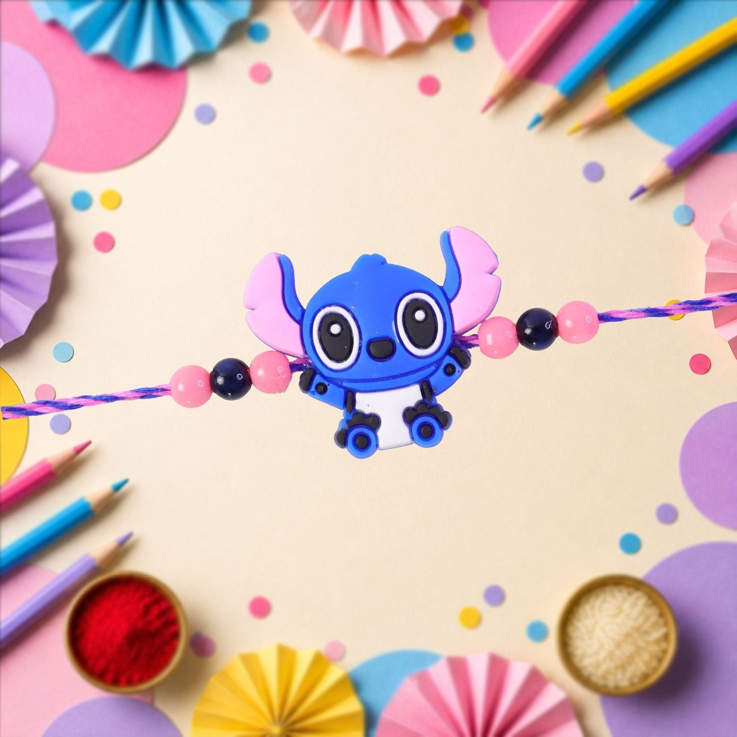 Kids Beaded Rakhi Playful Cartoon Character Design (5pcs)