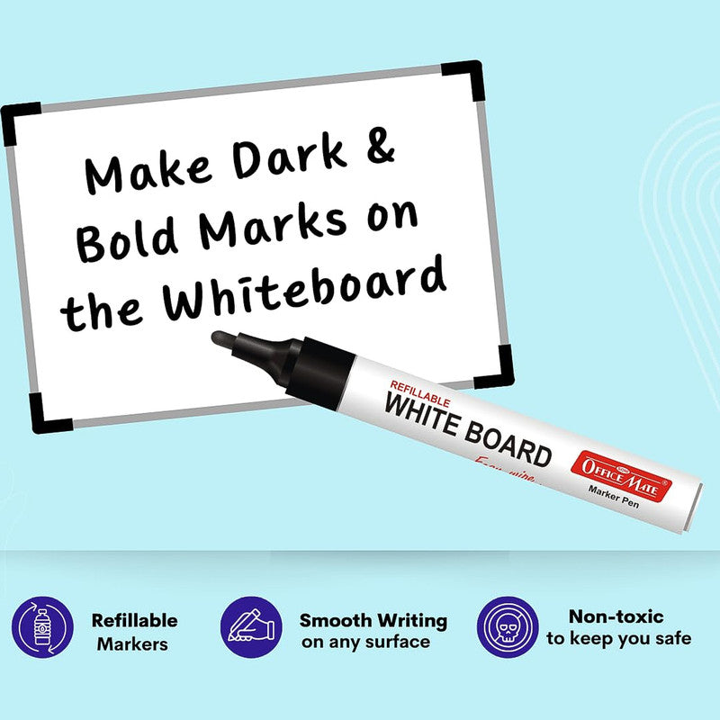 Writing on whiteboard with black marker pen