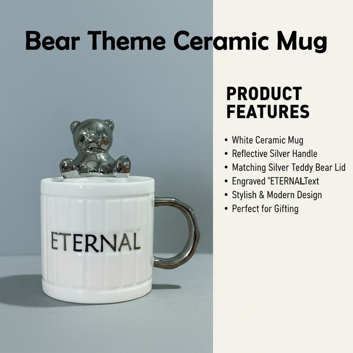 Ceramic Mug with 3D Bear Lid & Metallic Handle – Cute Gift Cup