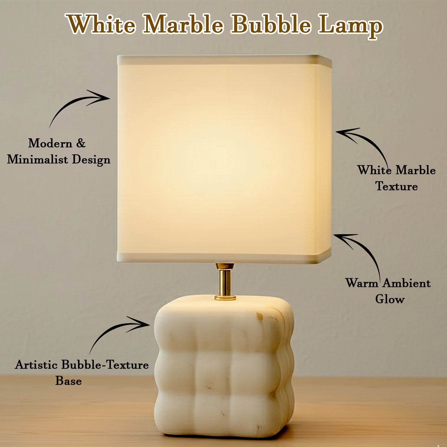 Luxury White Marble-Texture Ceramic Table Lamp with Square Fabric Shade