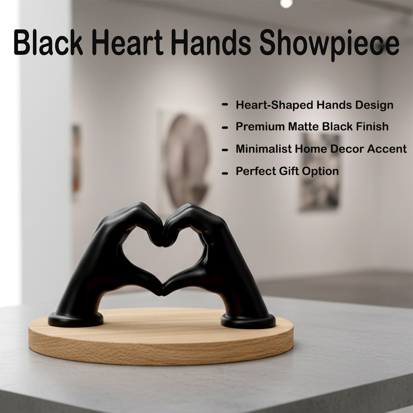 Black Heart Hands Sculpture Showpiece for Home Decor Romantic Gift