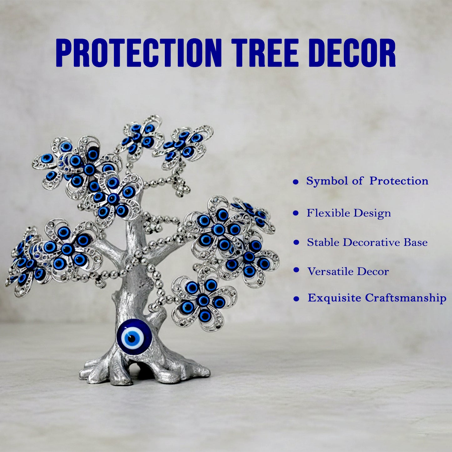 Silver Evil Eye Tree Showpiece for Home Decor, Luck & Protection