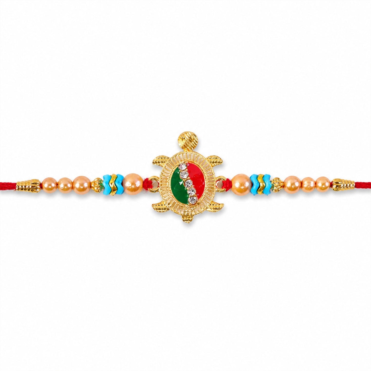 Auspicious Tortoise Meenakari Stone-Studded Beaded Rakhi for Brother