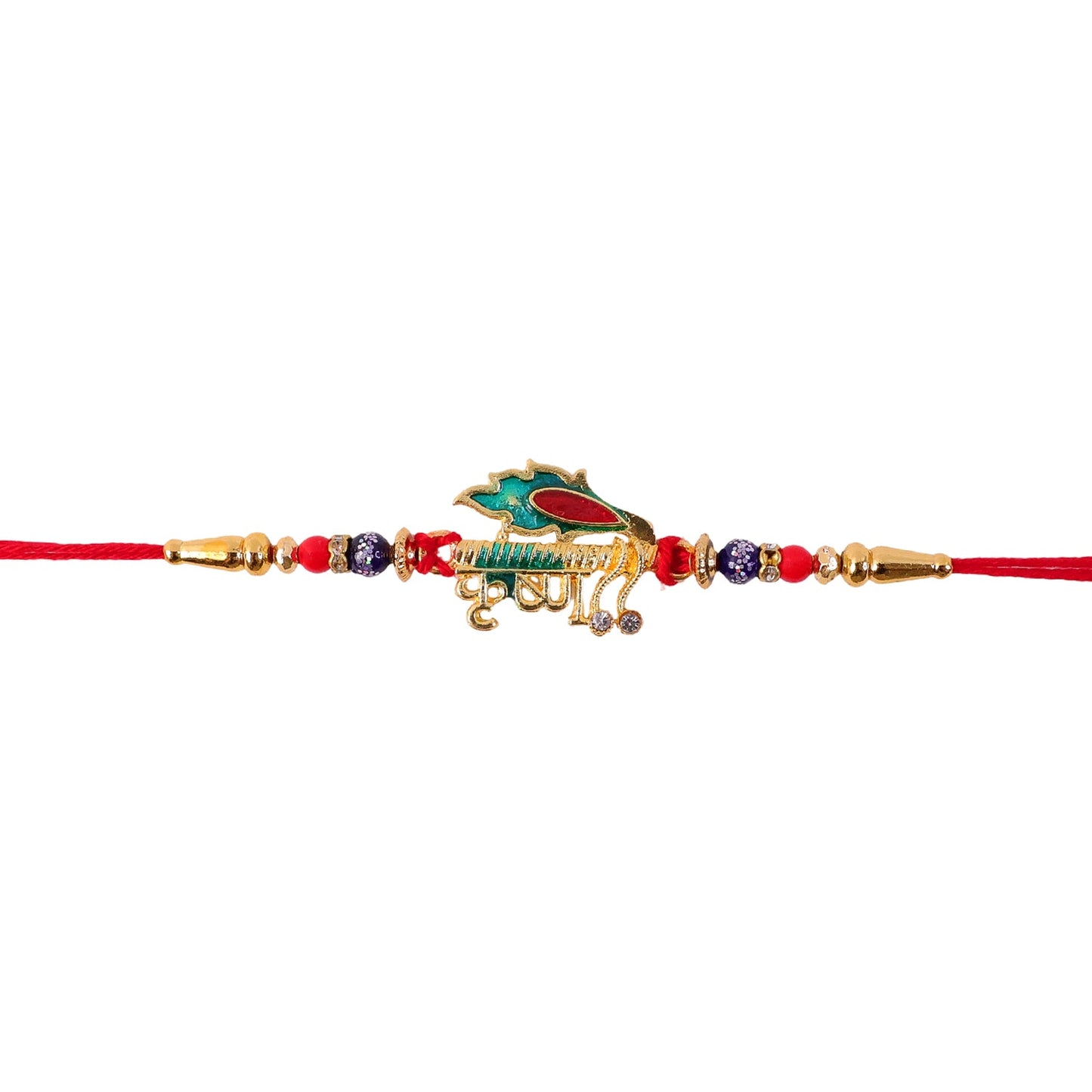 Stylish Krishna Rakhi with Red & Blue Beads for Brother