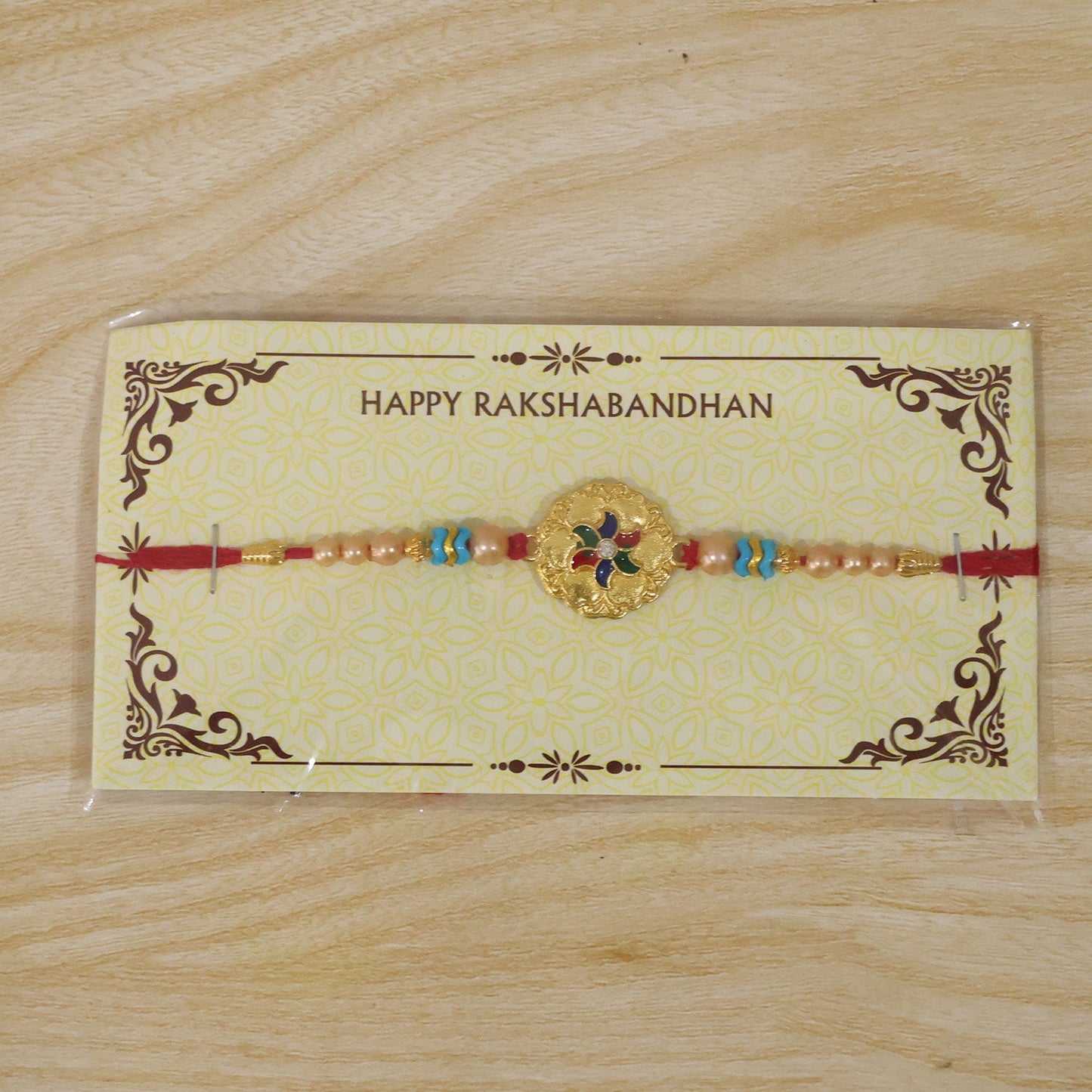 Round Floral Meenakari Enamel Pearl Beaded Rakhi for Brother