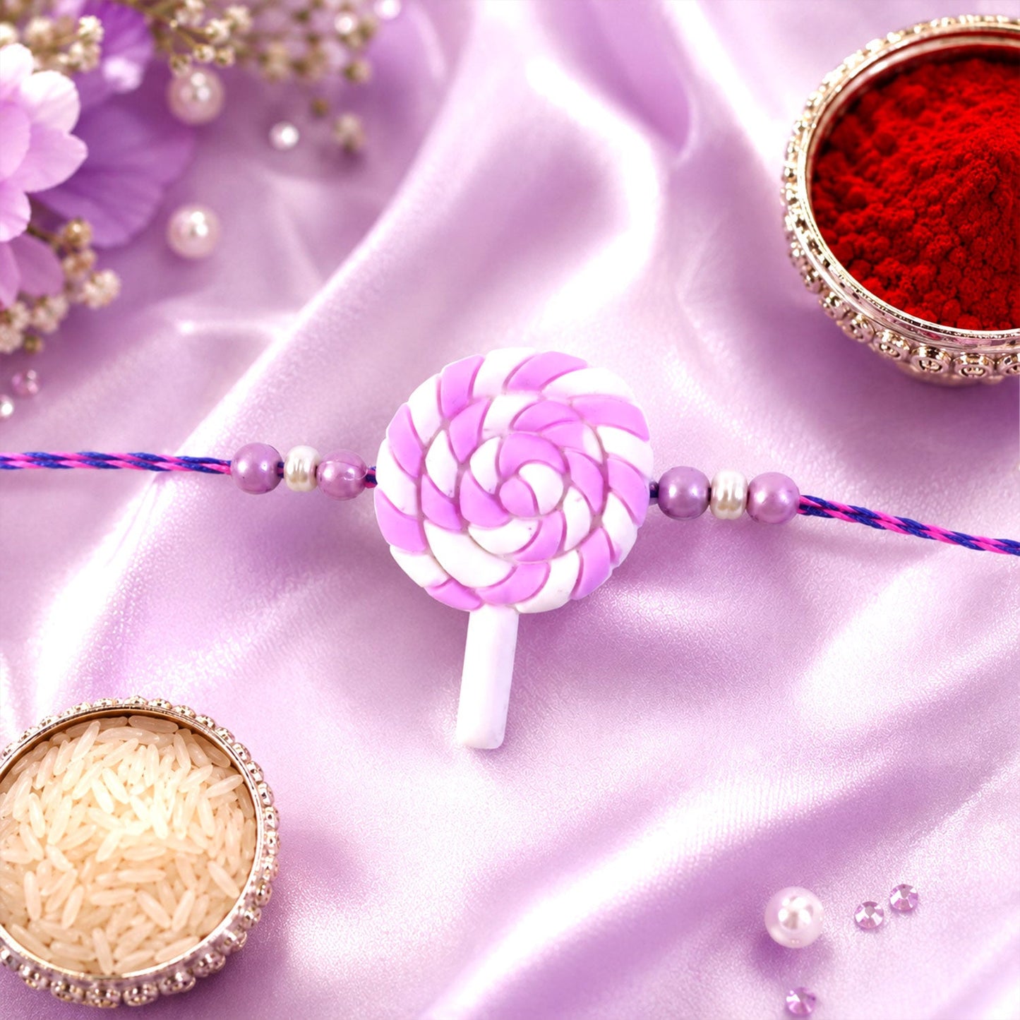 Swirl Lollipop Kids Designer Pearl Beaded Rakhi for Brother