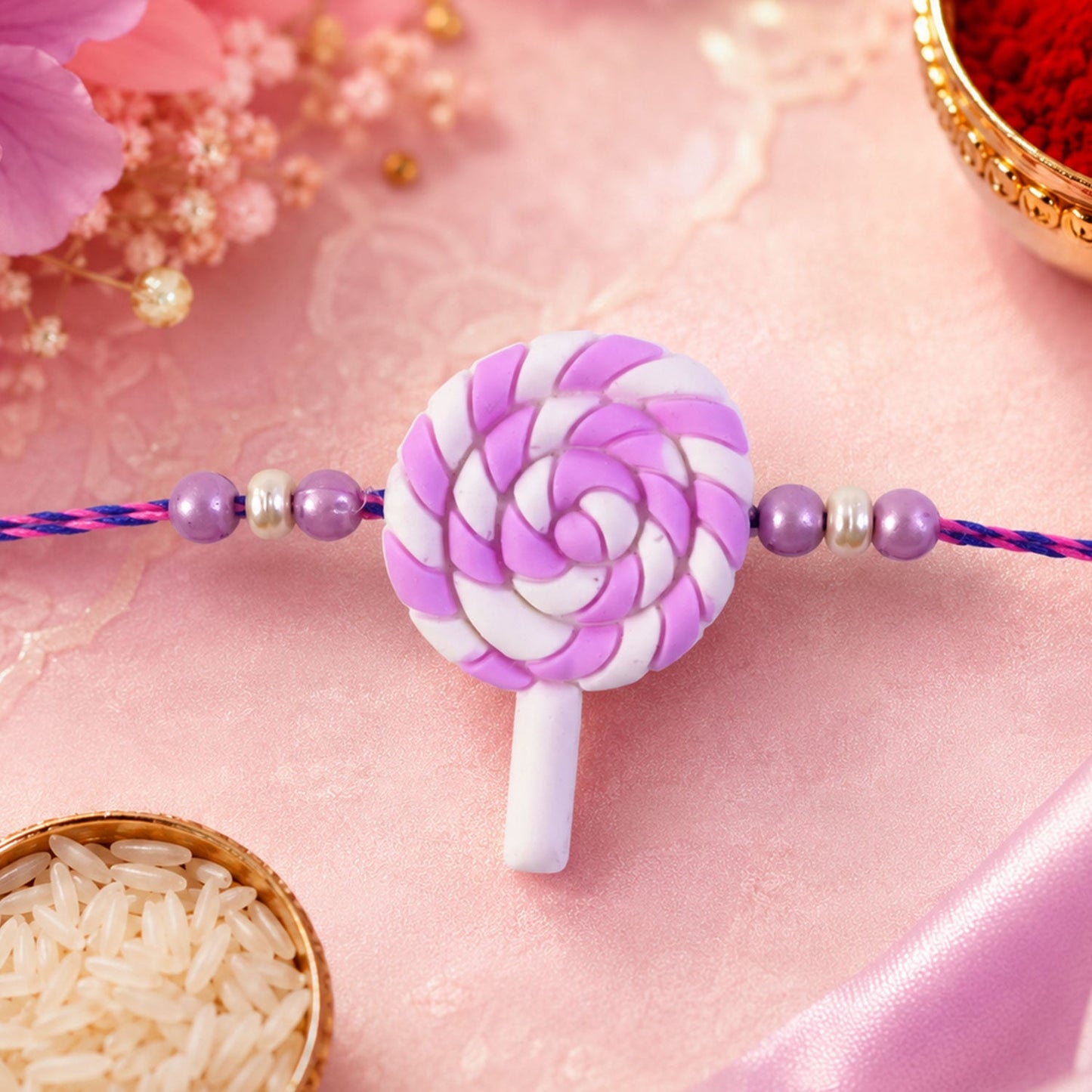 Swirl Lollipop Kids Designer Pearl Beaded Rakhi for Brother