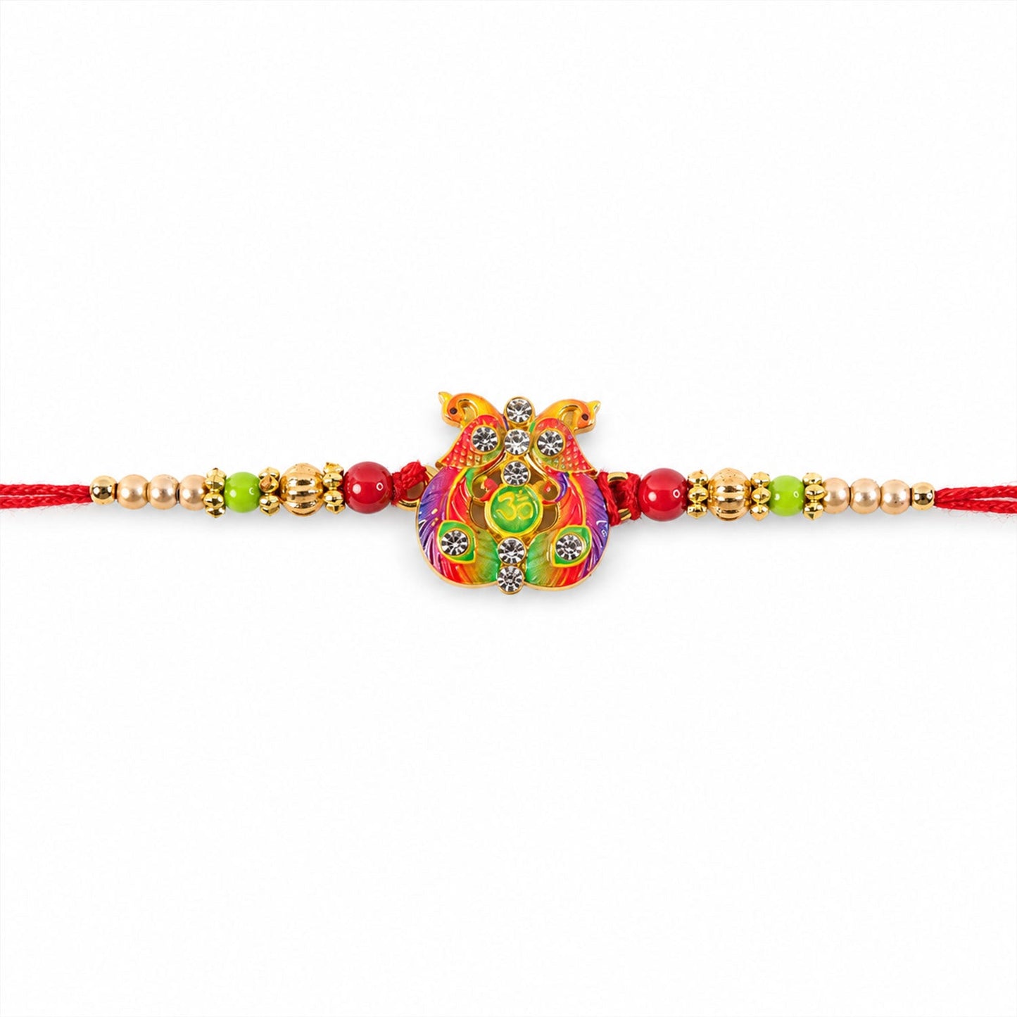 Meenakari Om Twin Peacock Stone-Studded Rakhi for Brother