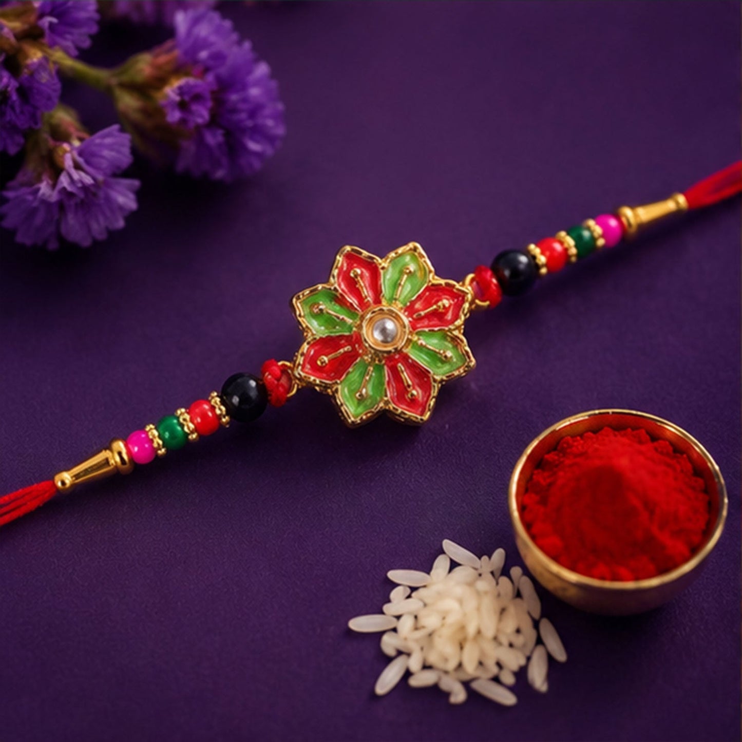 Meenakari Floral Kundan Stone Studded Designer Rakhi for Brother