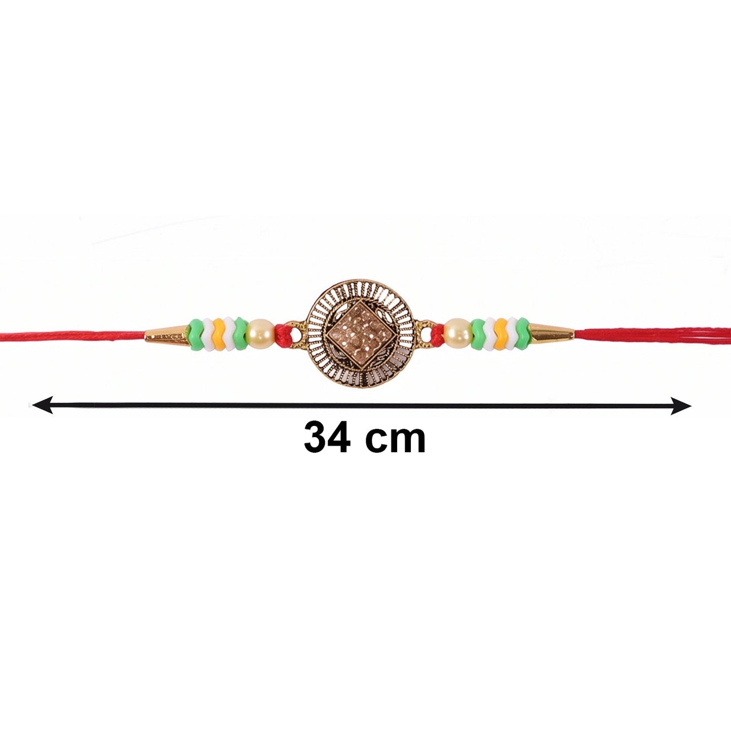 Top view of Antique Coin Bhabhi Rakhi decorative beads
