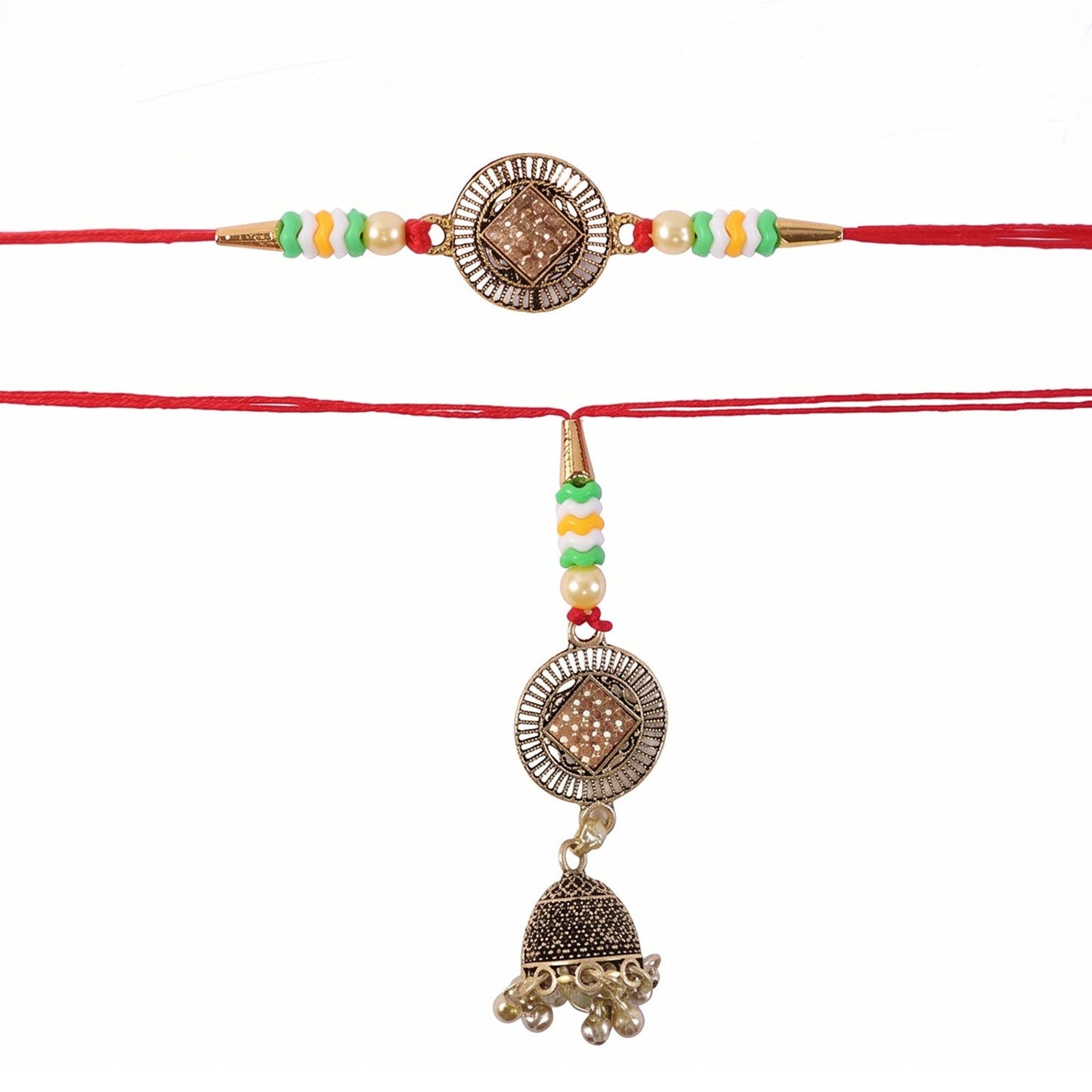 Antique Coin Bhabhi Rakhi full length with beads and latkan