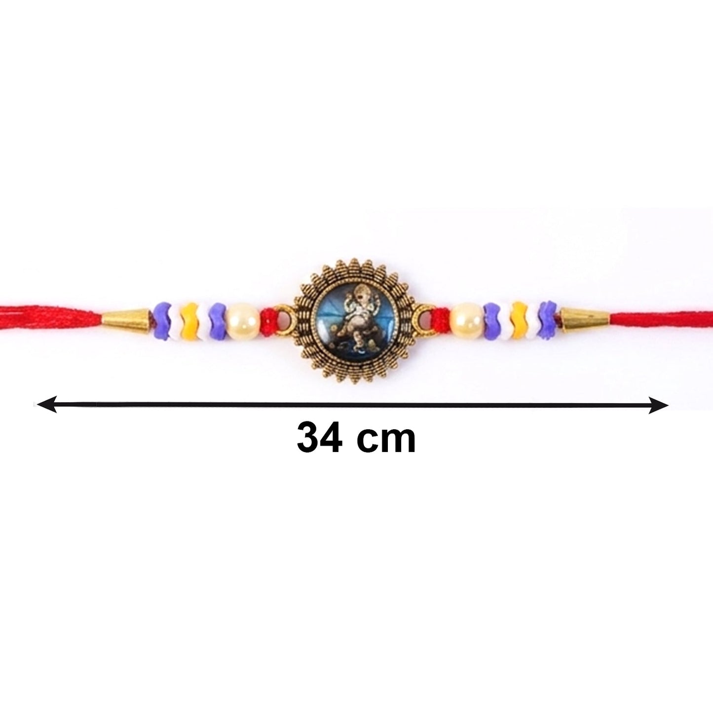 Close-up of bead and latkan detail on bhabhi rakhi