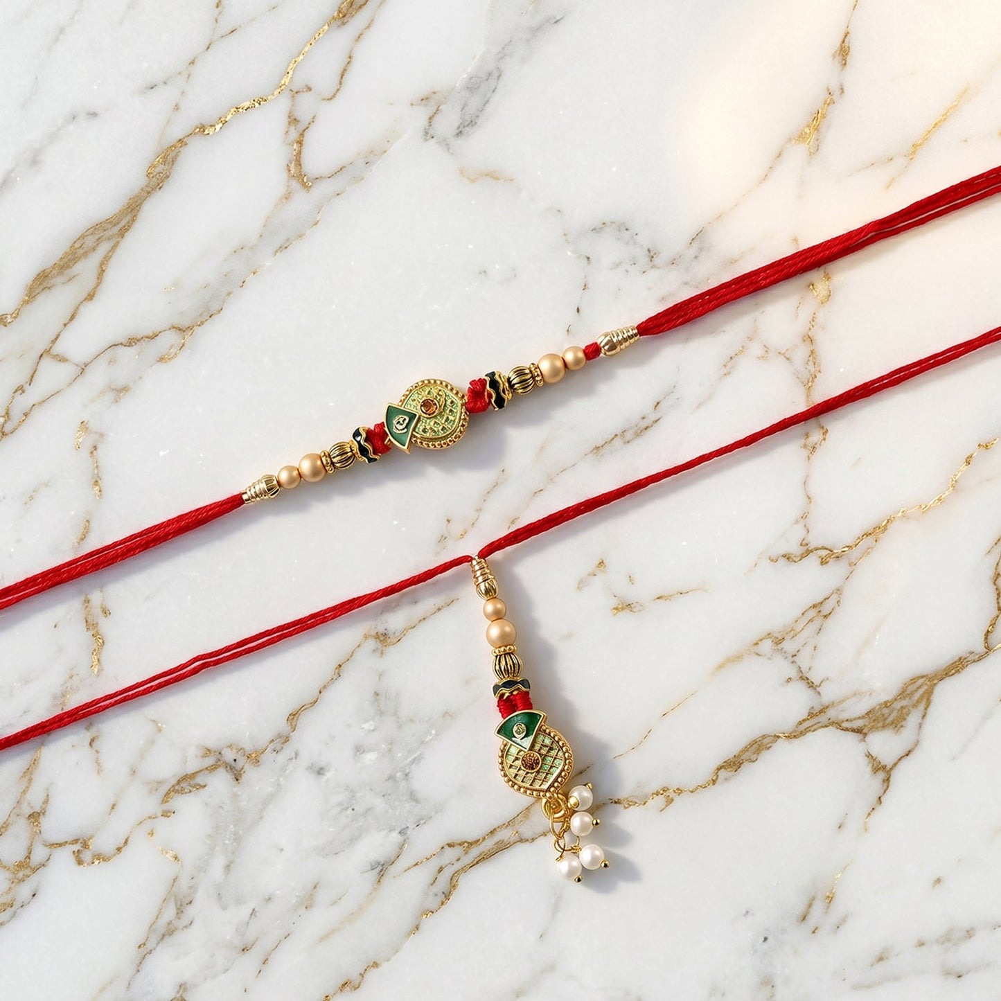 Floral Stone Bhabhi Rakhi packaging and thread