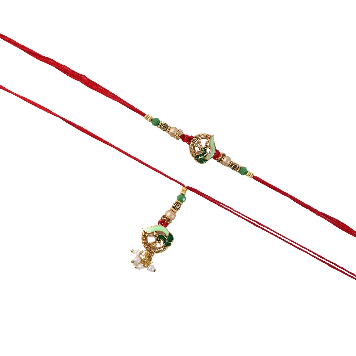 Peacock Stone Bhabhi Rakhi worn on wrist