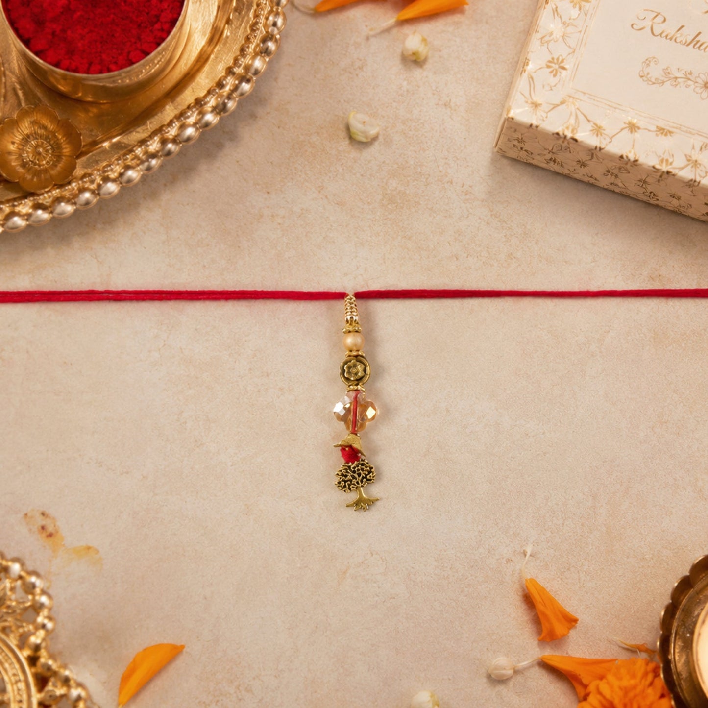 Golden Peacock Bhabhi Rakhi and packaging