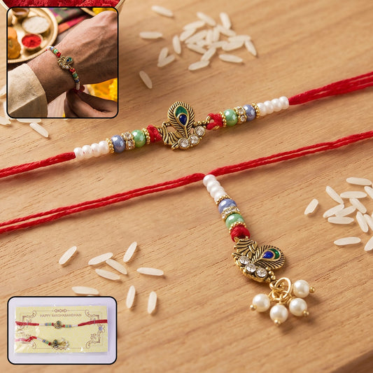 Pearl Cluster Bhabhi Rakhi with Peacock Charm