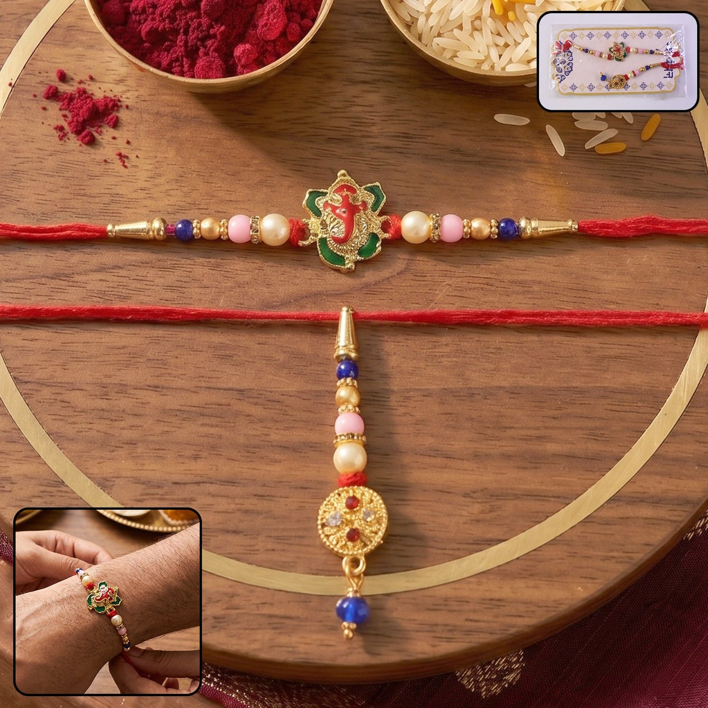 Floral Peacock Bhabhi Rakhi with Pastel Beads close-up