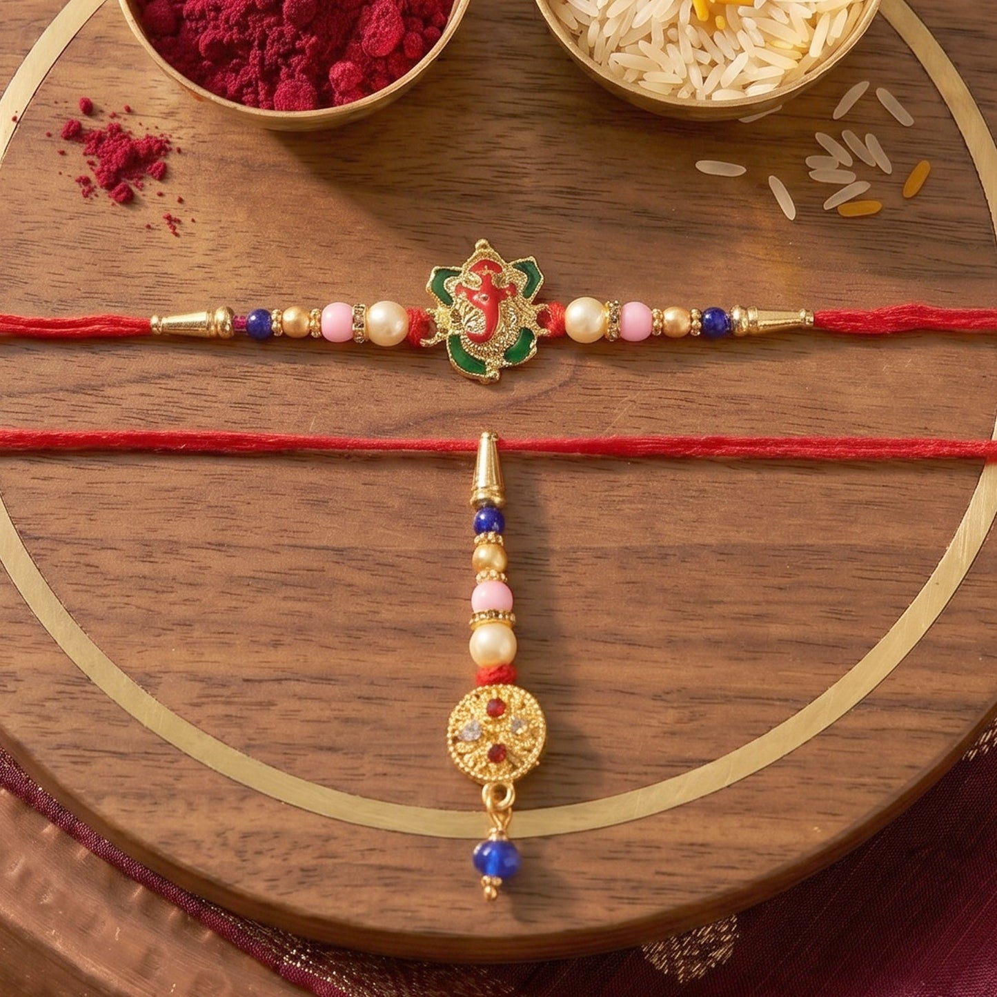 Handcrafted Floral Peacock Bhabhi Rakhi with pastel beads
