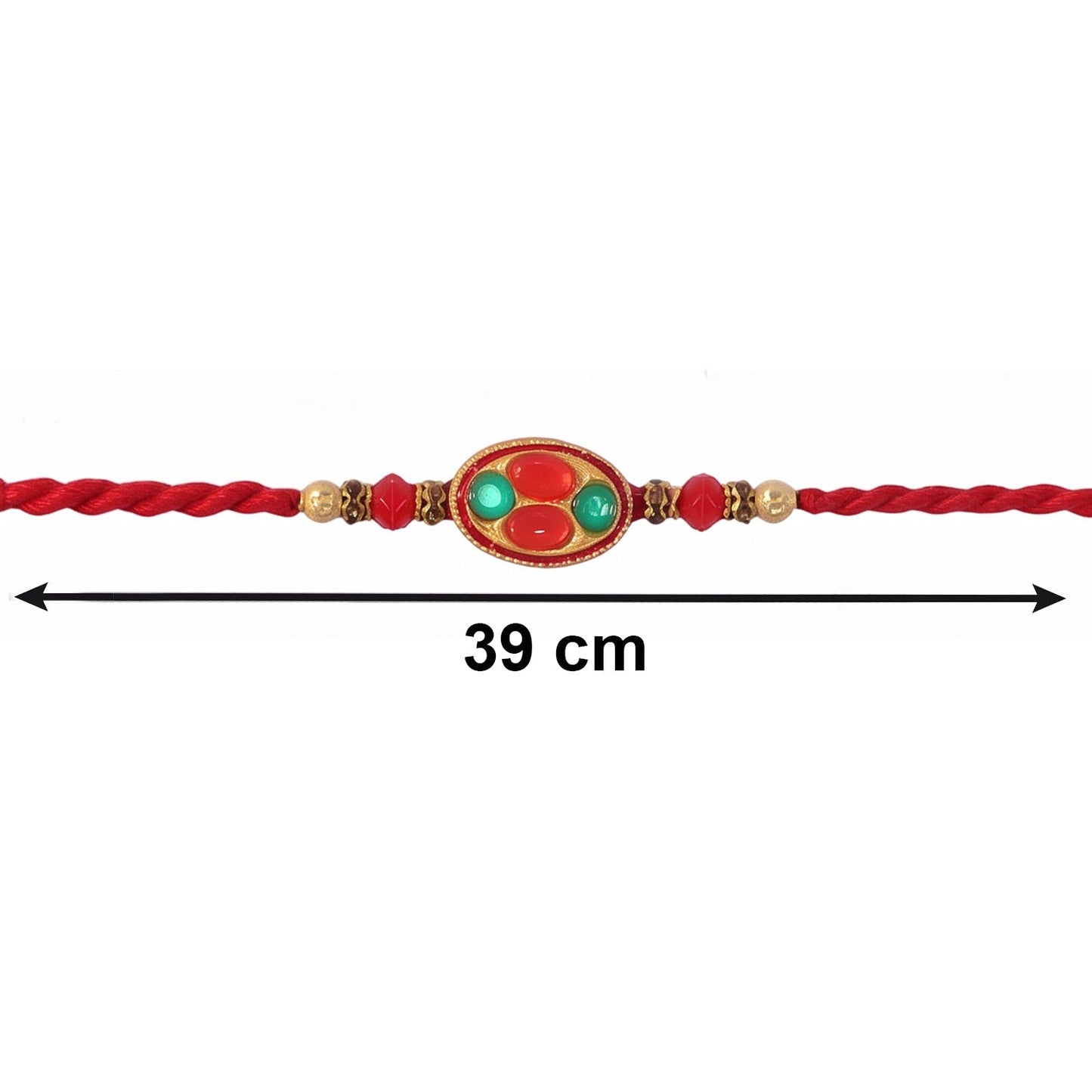 Detailed view of the stone and gold tone latkan on Bhabhi Rakhi