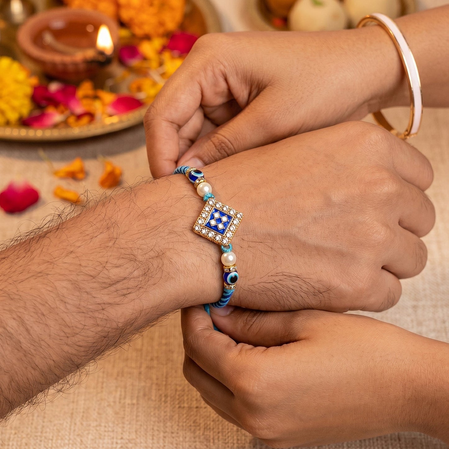 Pearl Bhabhi Rakhi twin charm with decorative thread