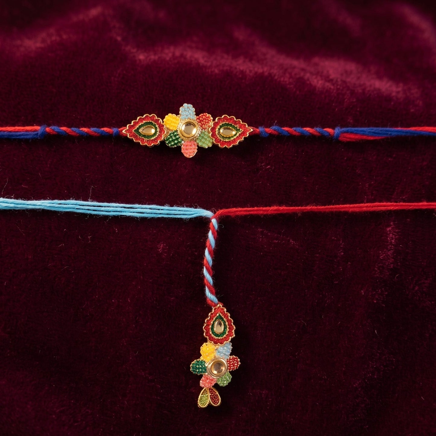 Elegant bhabhi rakhi showing traditional meenakari design