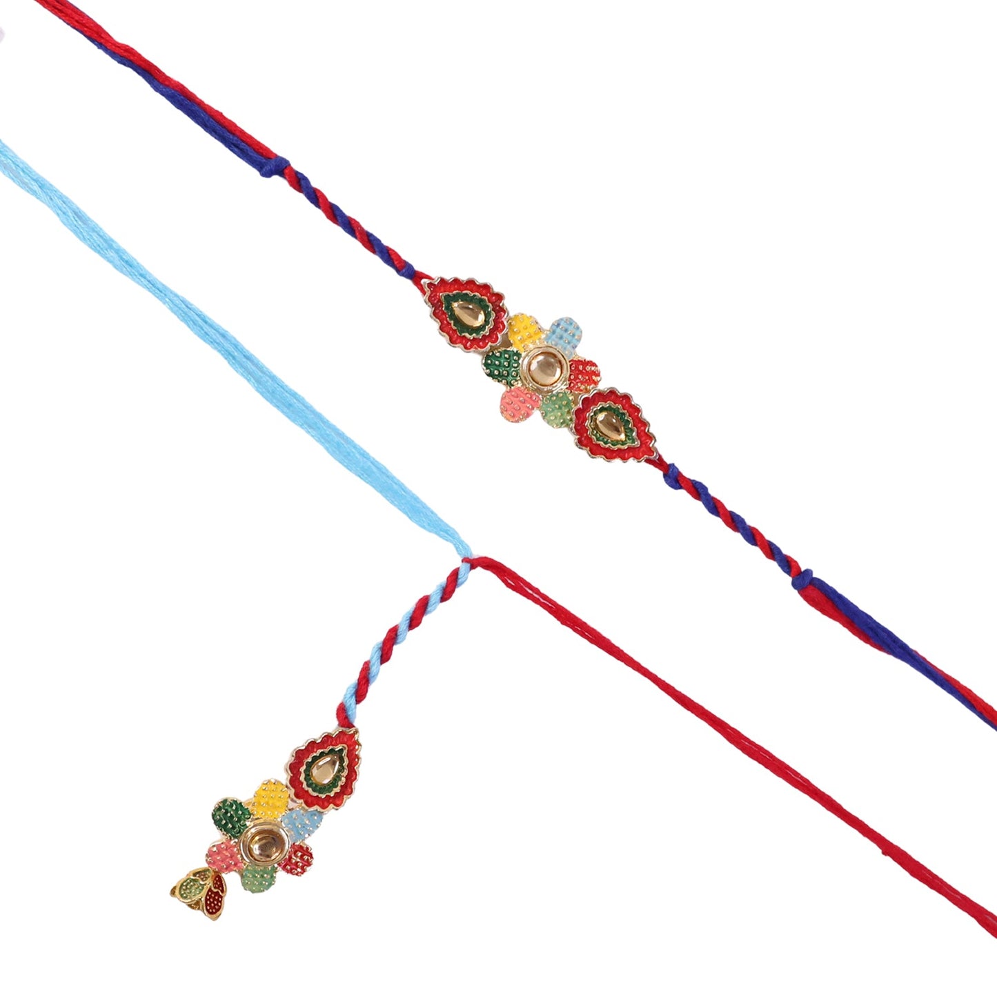 Beautiful multicolor rakhi with blue thread for bhabhi celebration