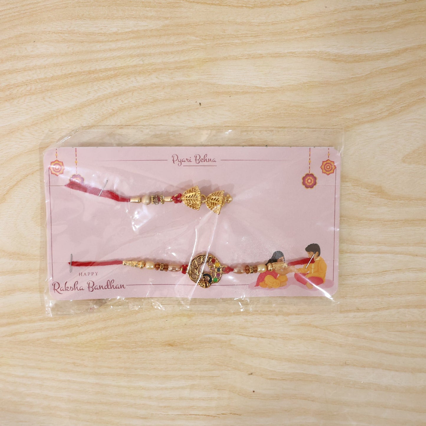 Traditional Peacock Motif Bhabhi Rakhi close view