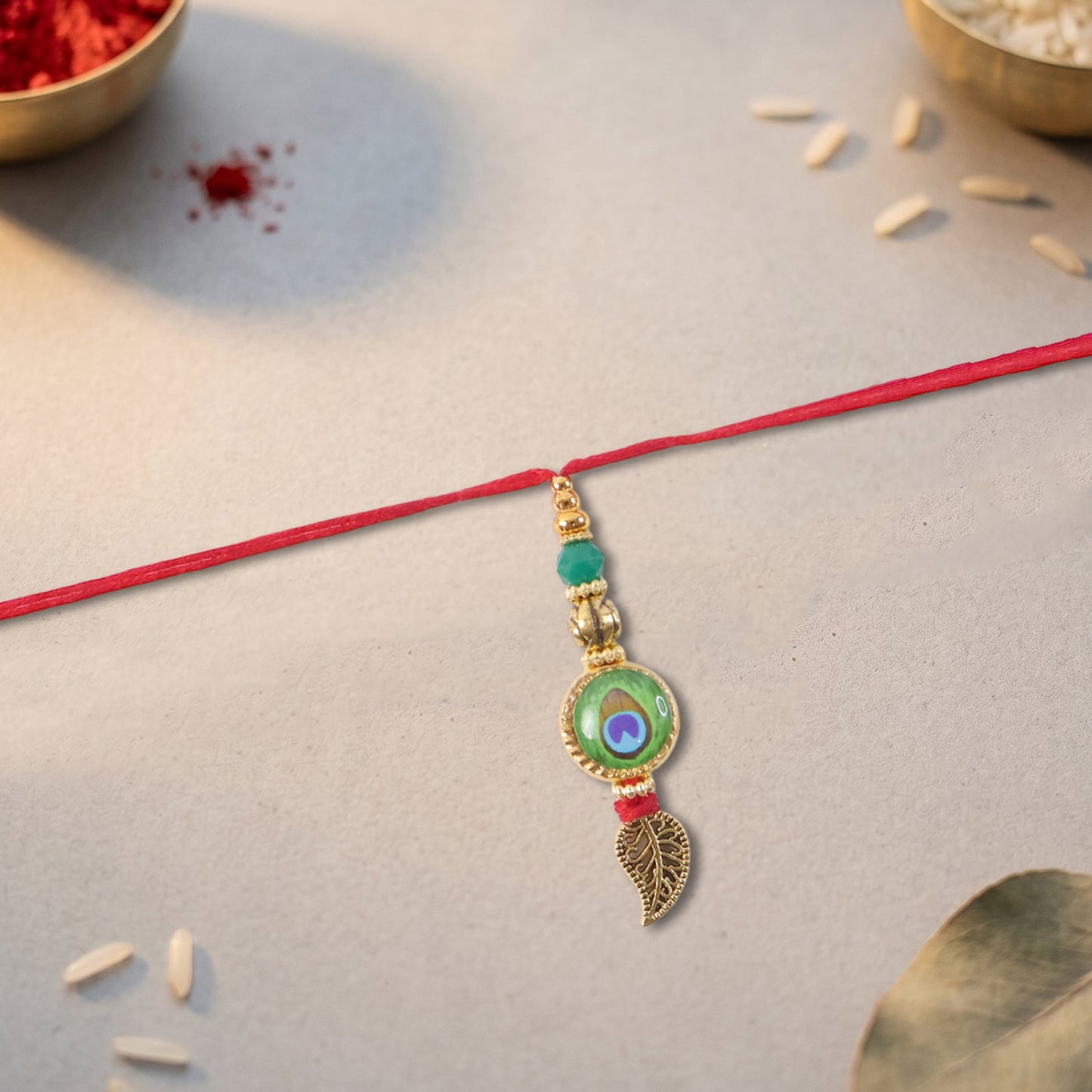 Traditional Evil Eye Peacock Bhabhi Rakhi design