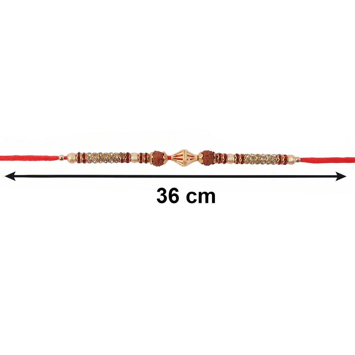 Side view of Bhabhi Rakhi featuring pearl beads and gold latkan