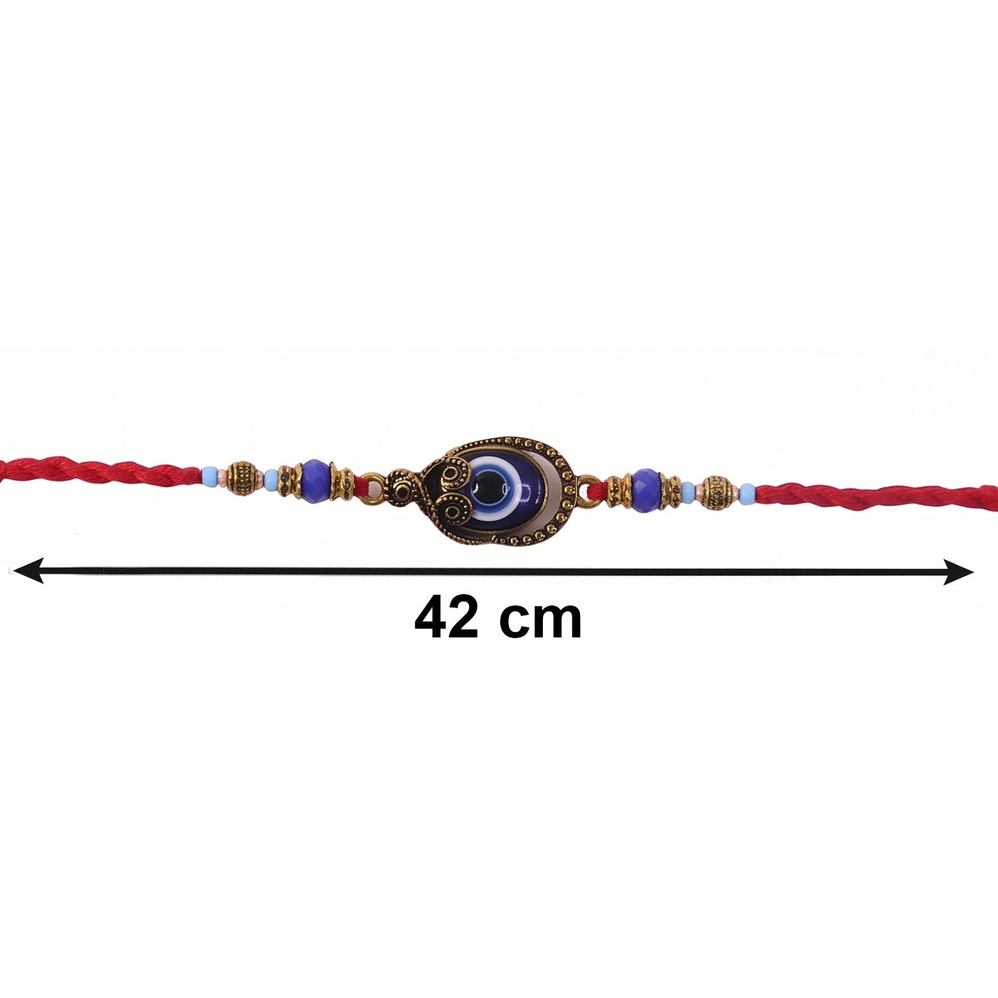 Evil Eye Bhabhi Rakhi with blue bead latkan on wrist