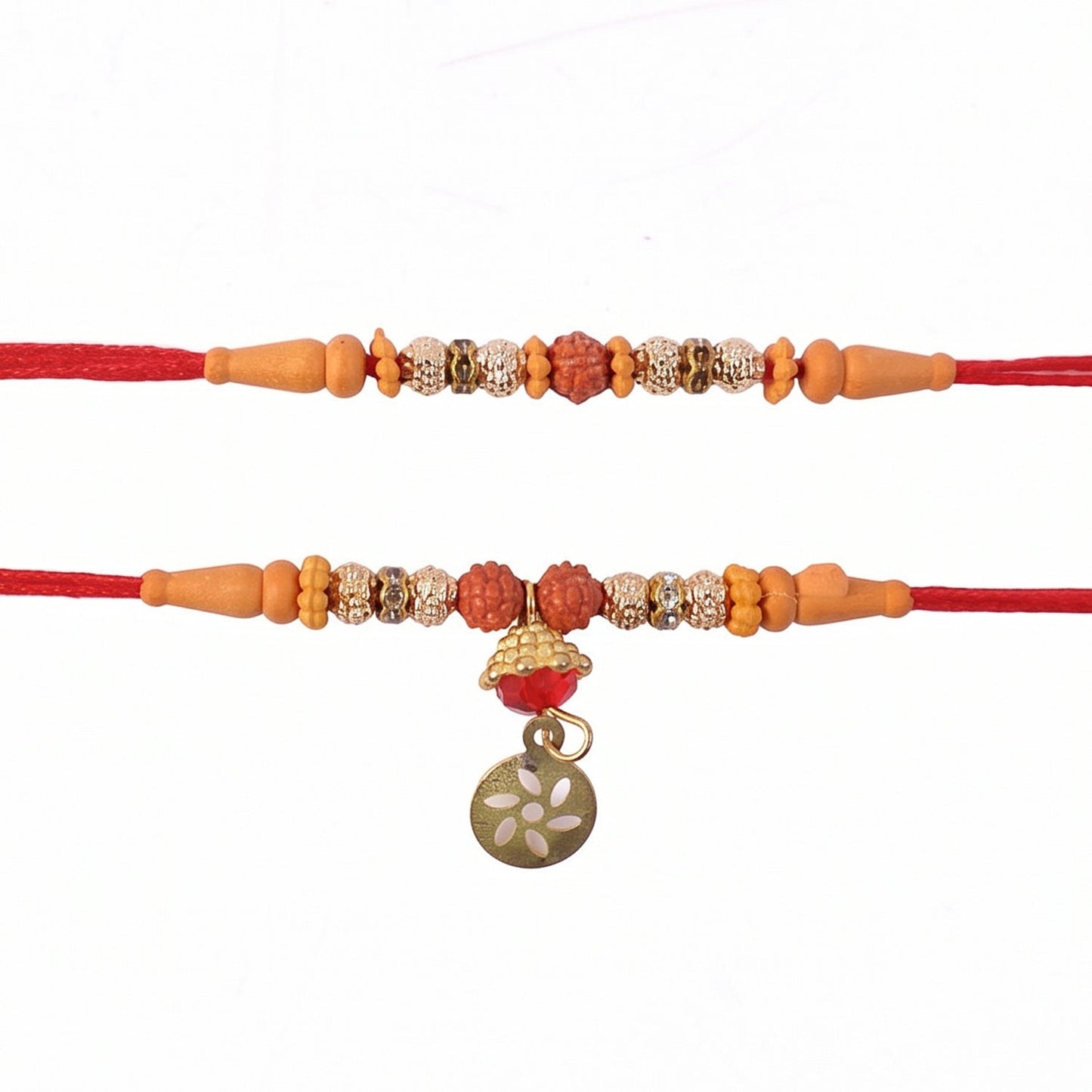 Rudraksha Bhabhi Rakhi displaying full thread design