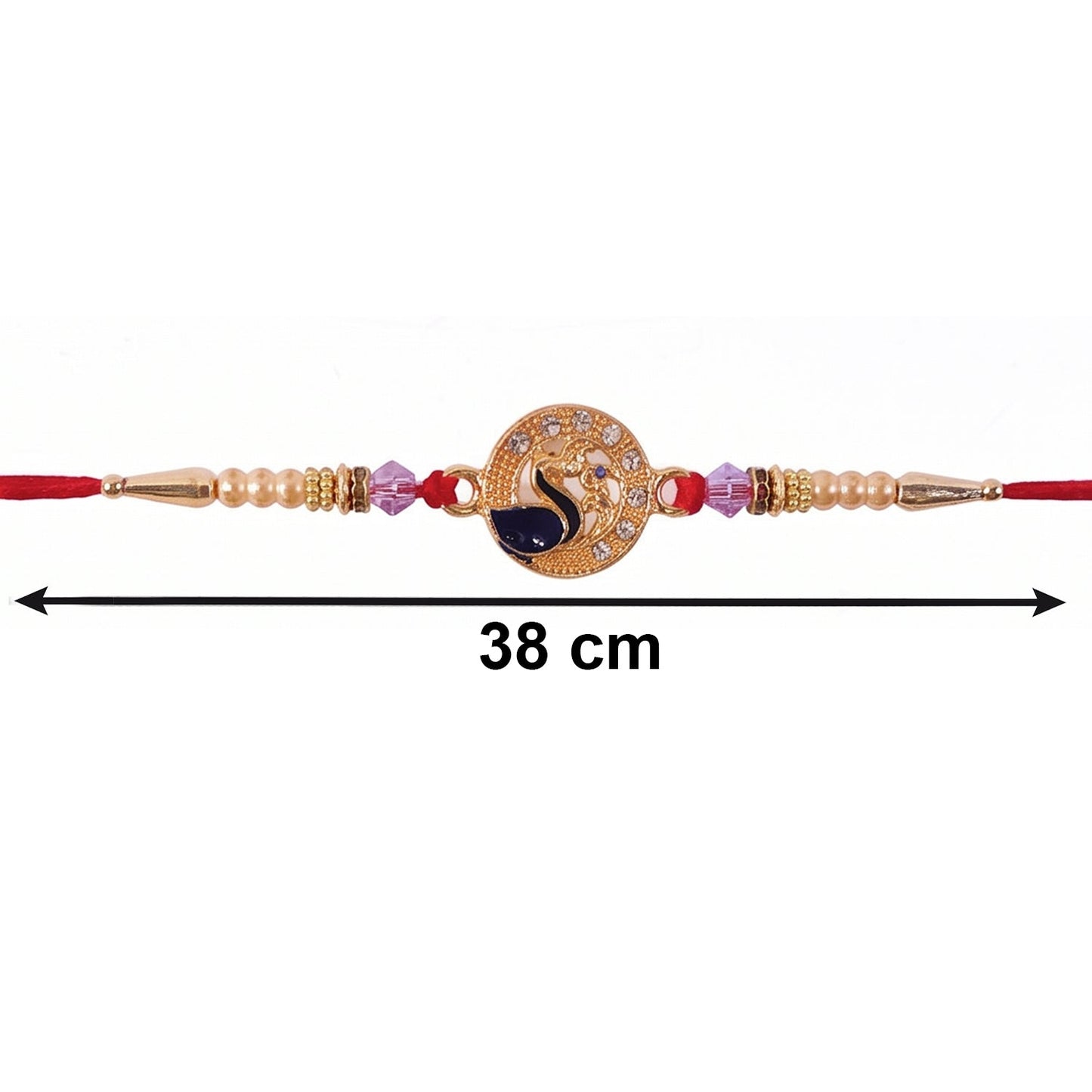 Peacock Stone Bhabhi Rakhi with Pearl Latkan displayed on hand