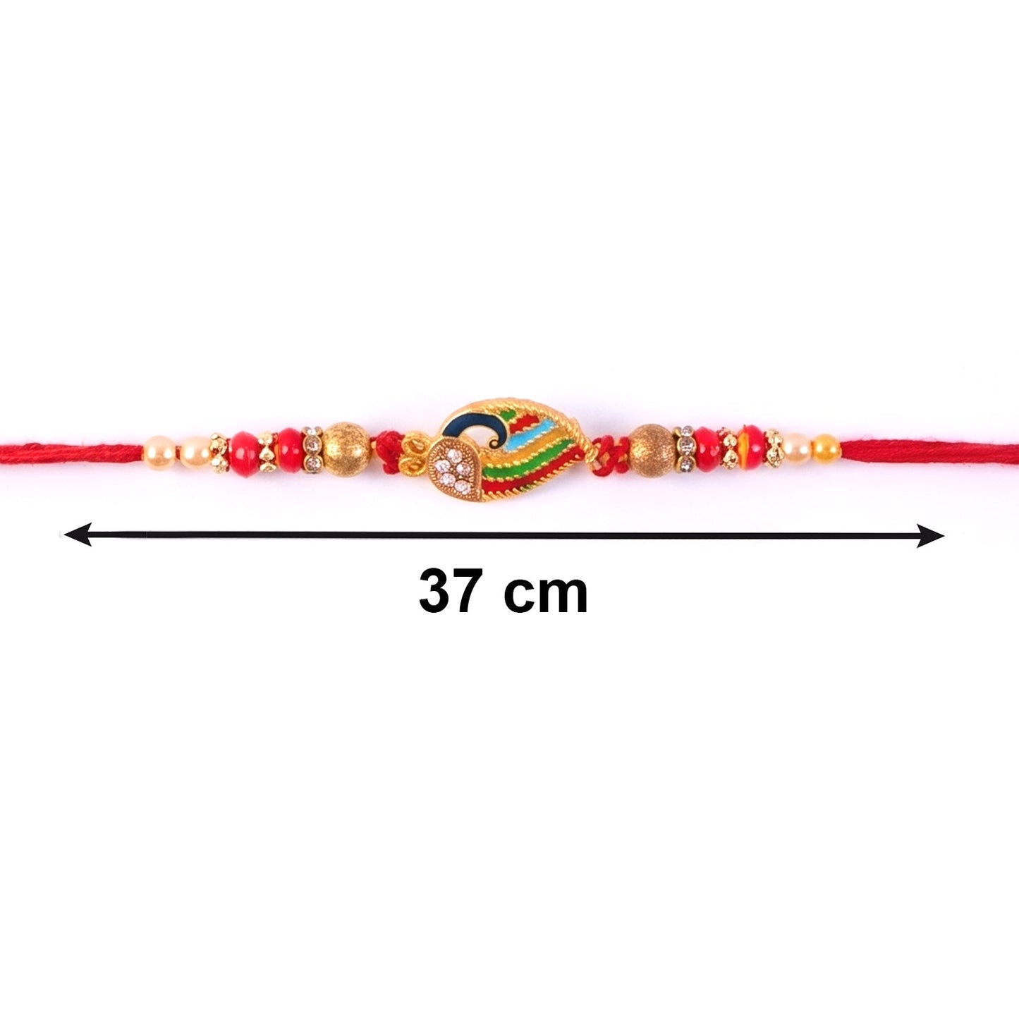 Hand holding Peacock Meenakari Designer Rakhi