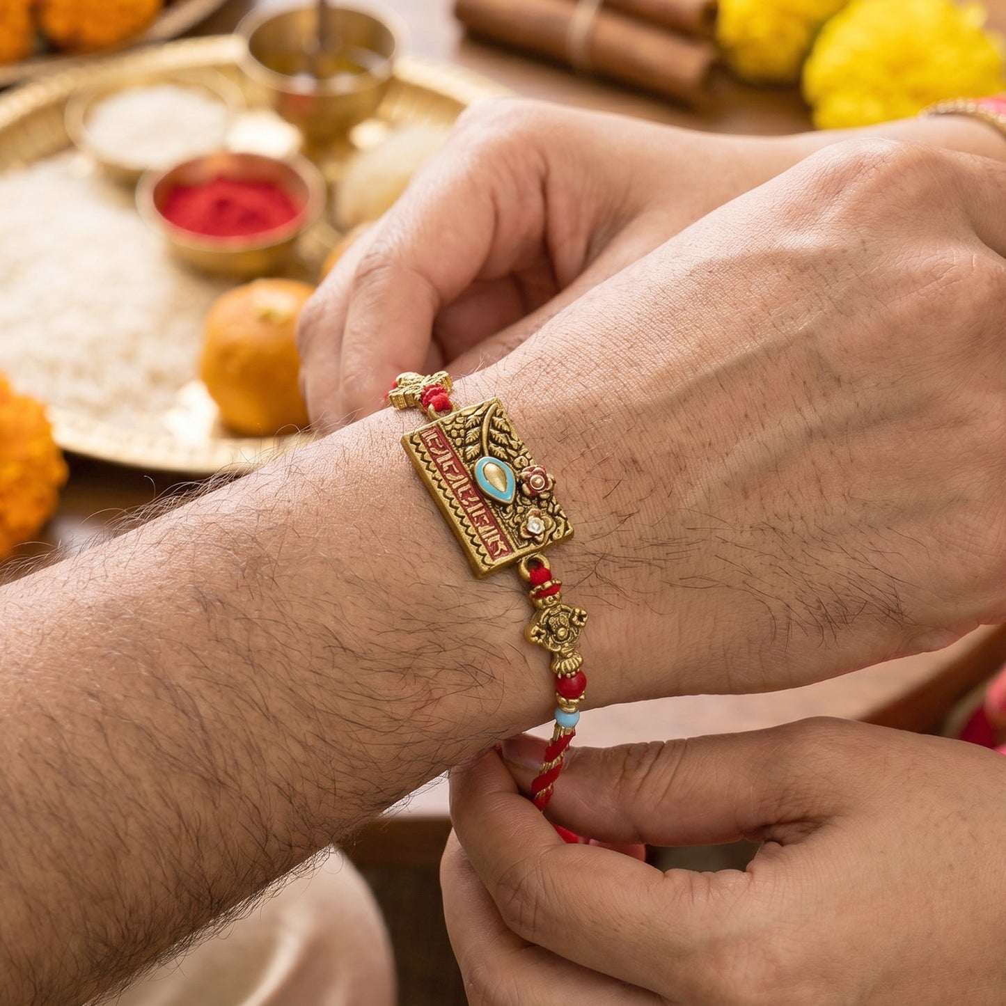 Handcrafted Peacock Latkan Rakhi for Bhabhi