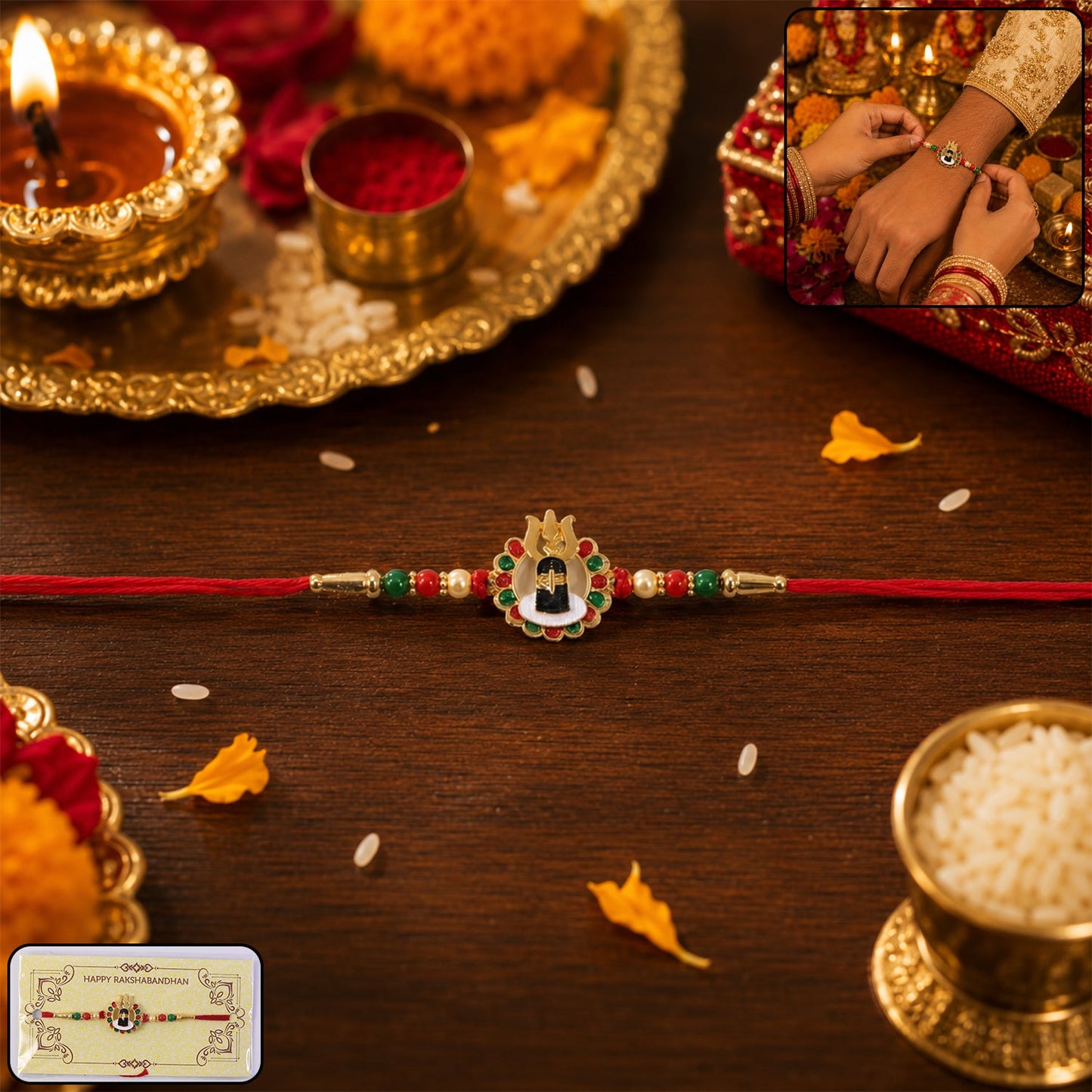 Shivling Design Rakhi with Colorful Beads (1 Pc)