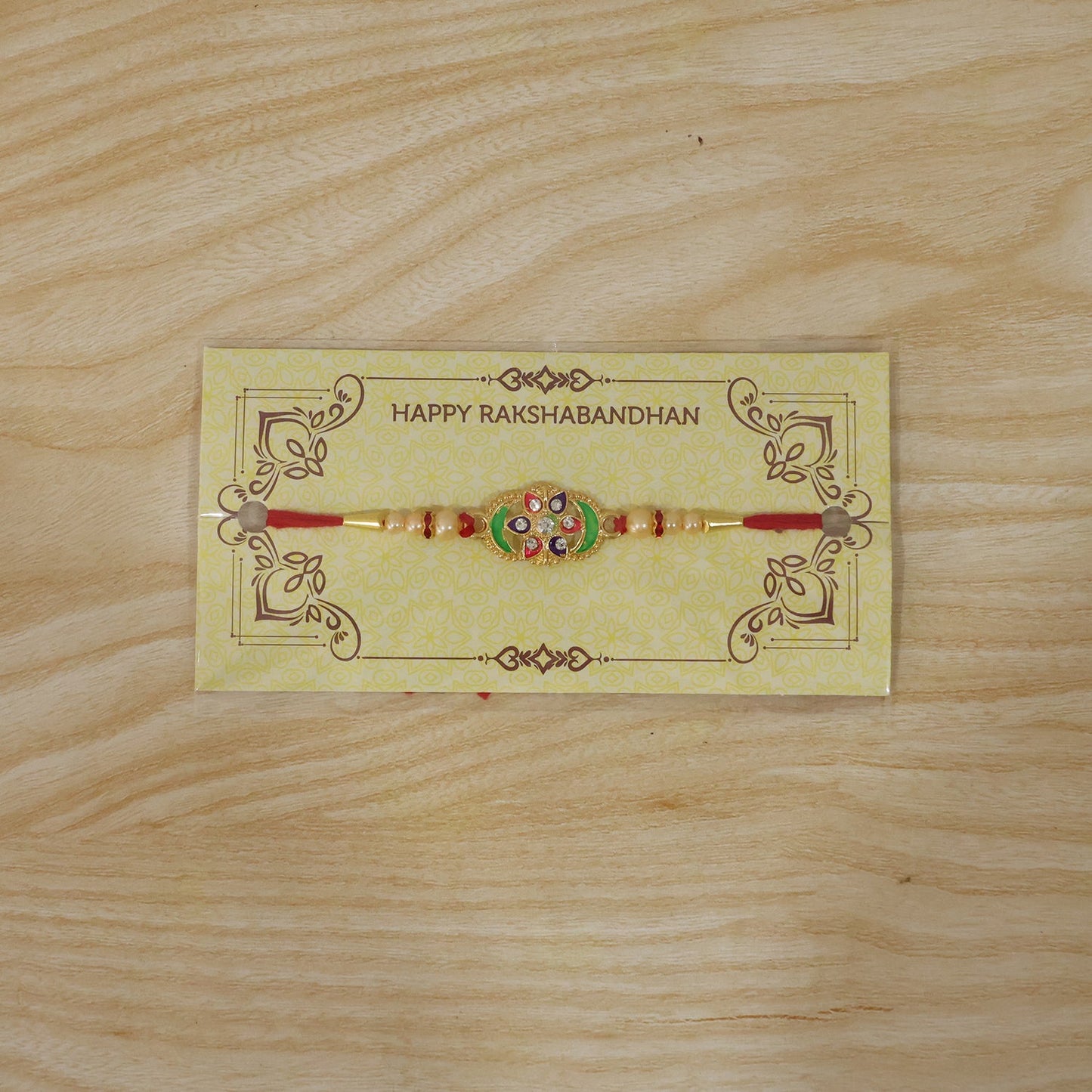 Colorful Floral Design Rakhi with Pearl Beads (1 Pc)
