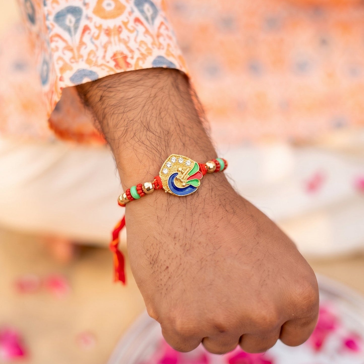 Colorful Peacock Design Rakhi with Beads (1 Pc)