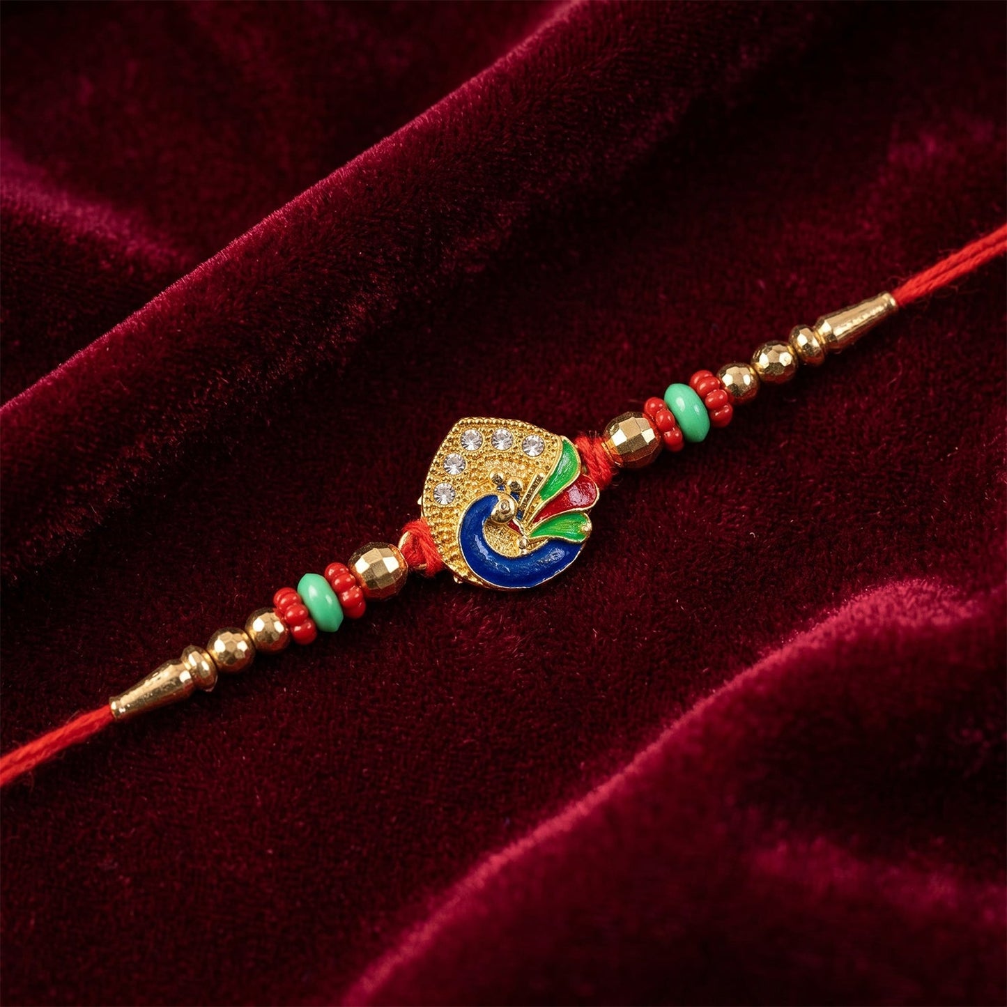 Colorful Peacock Design Rakhi with Beads (1 Pc)