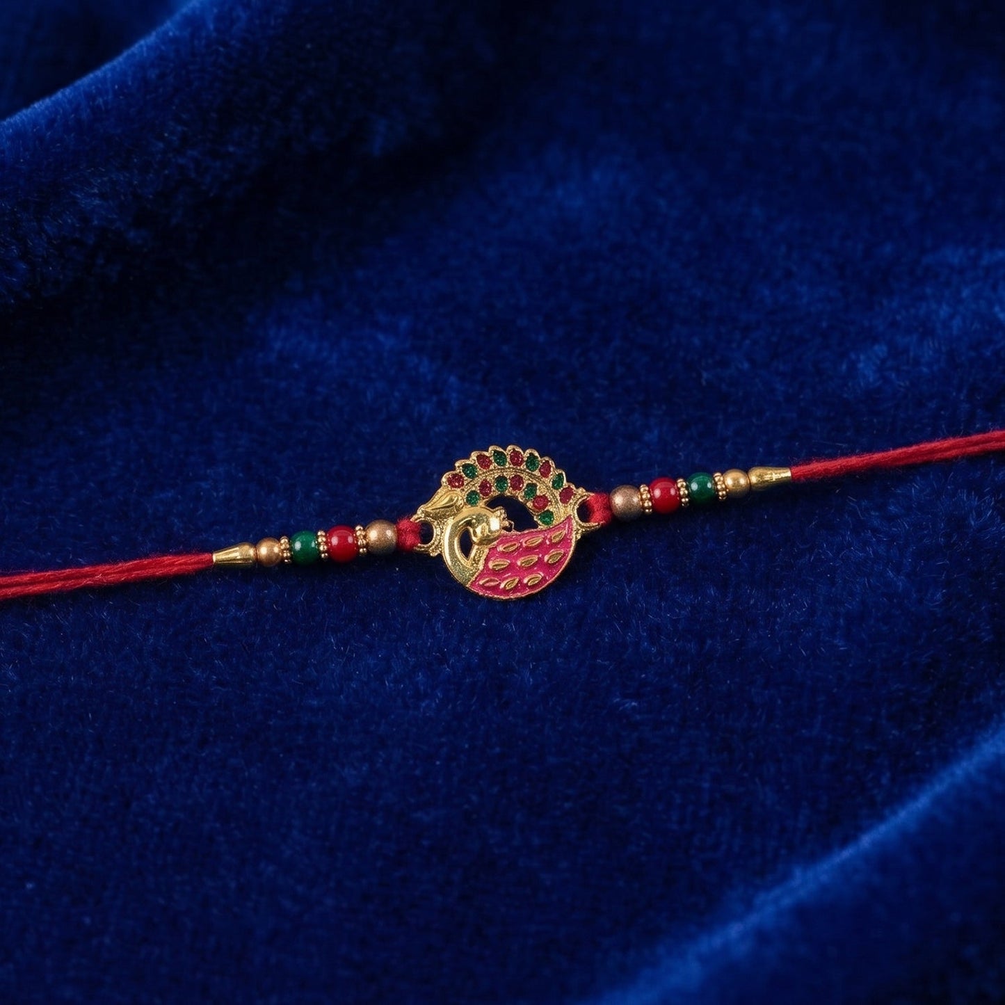 Pink Peacock Design Rakhi with Decorative Beads (1 Pc)