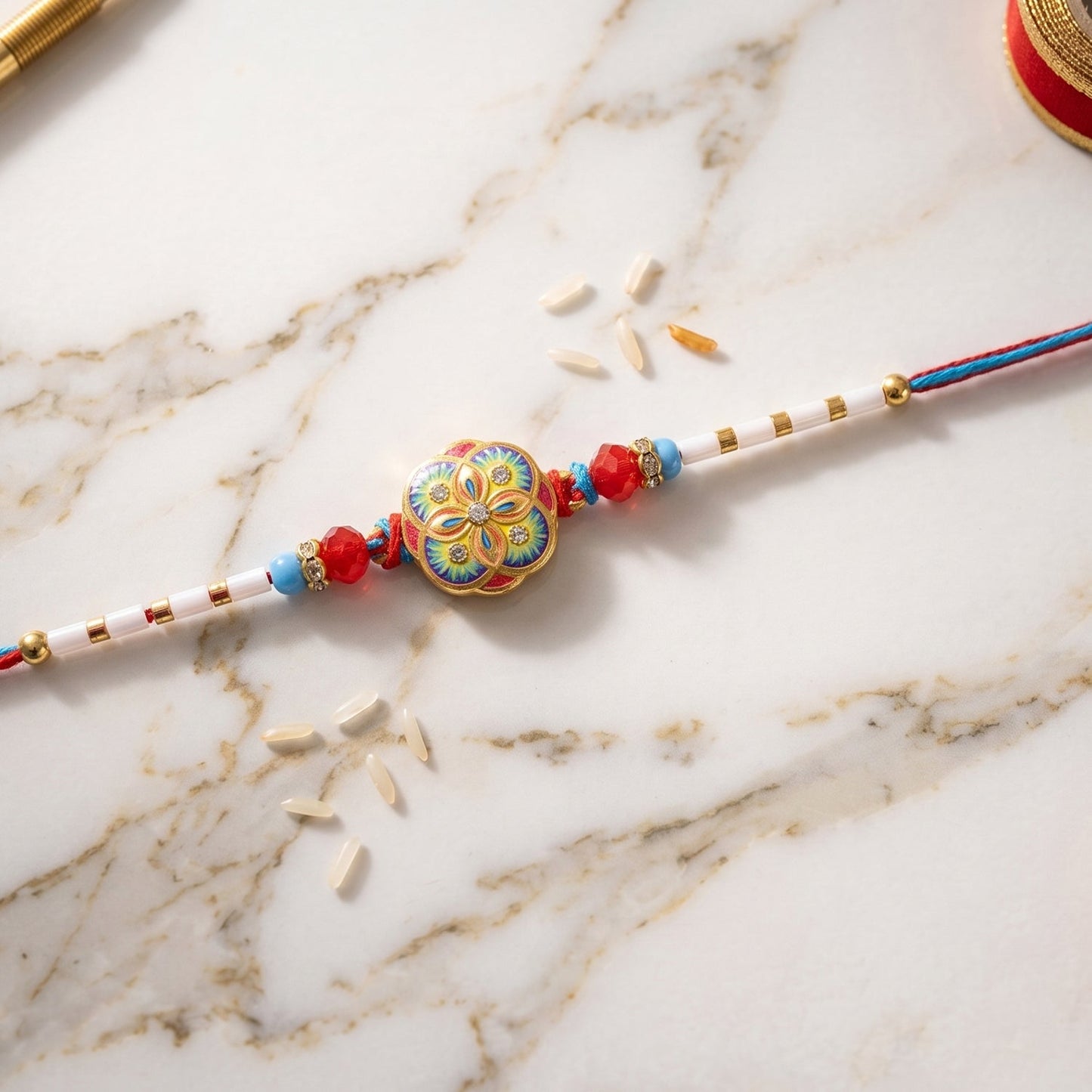 Multicolor Floral Design Rakhi with Beads (1 Pc)