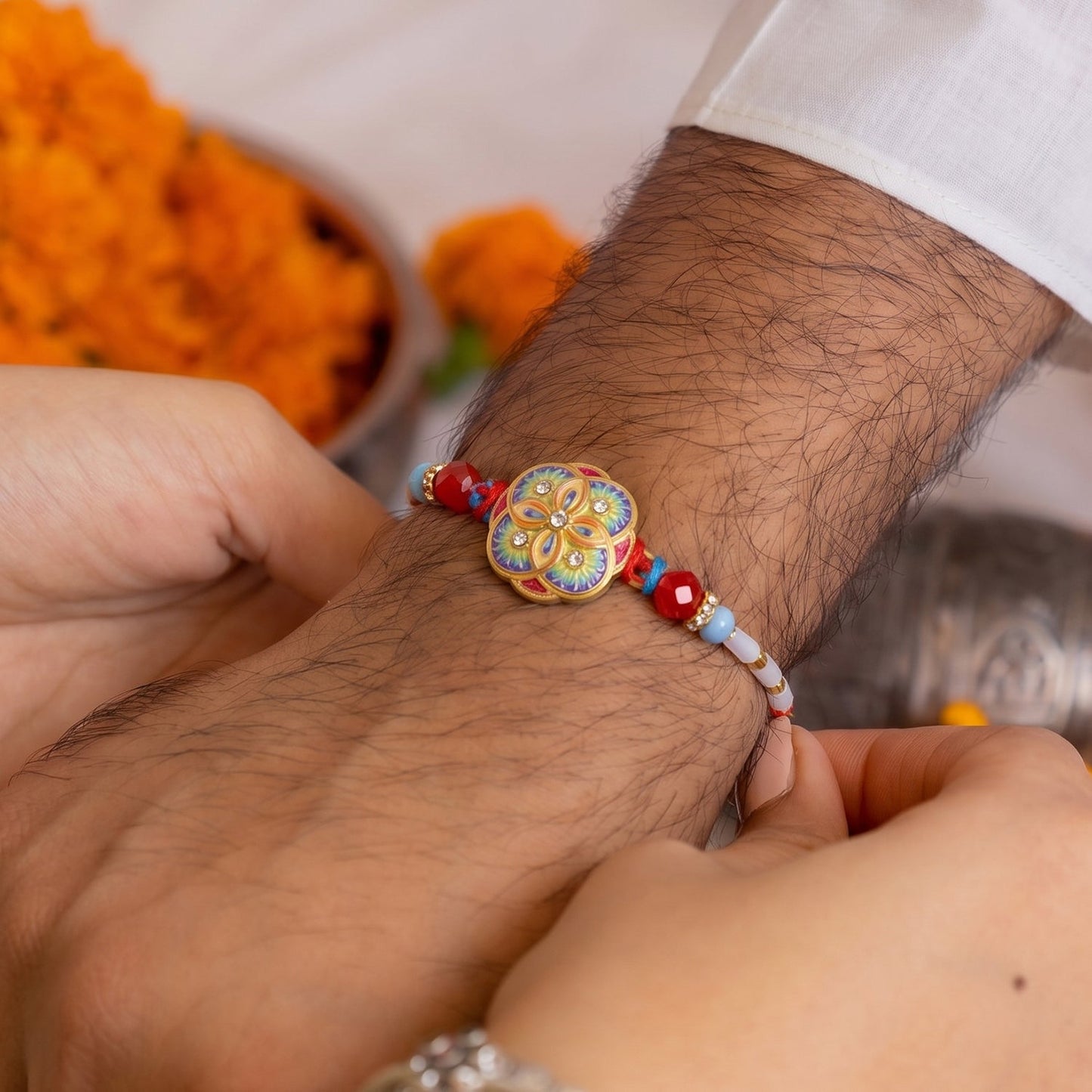 Multicolor Floral Design Rakhi with Beads (1 Pc)