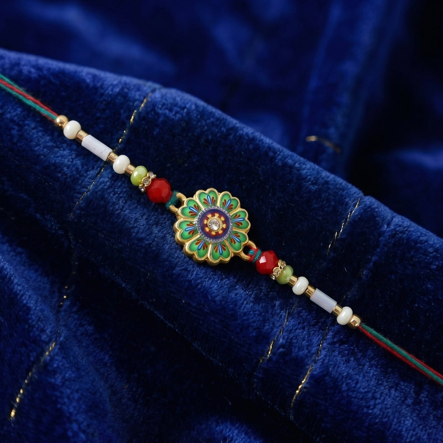 Floral Round Design Rakhi with Colorful Beads (1 Pc)