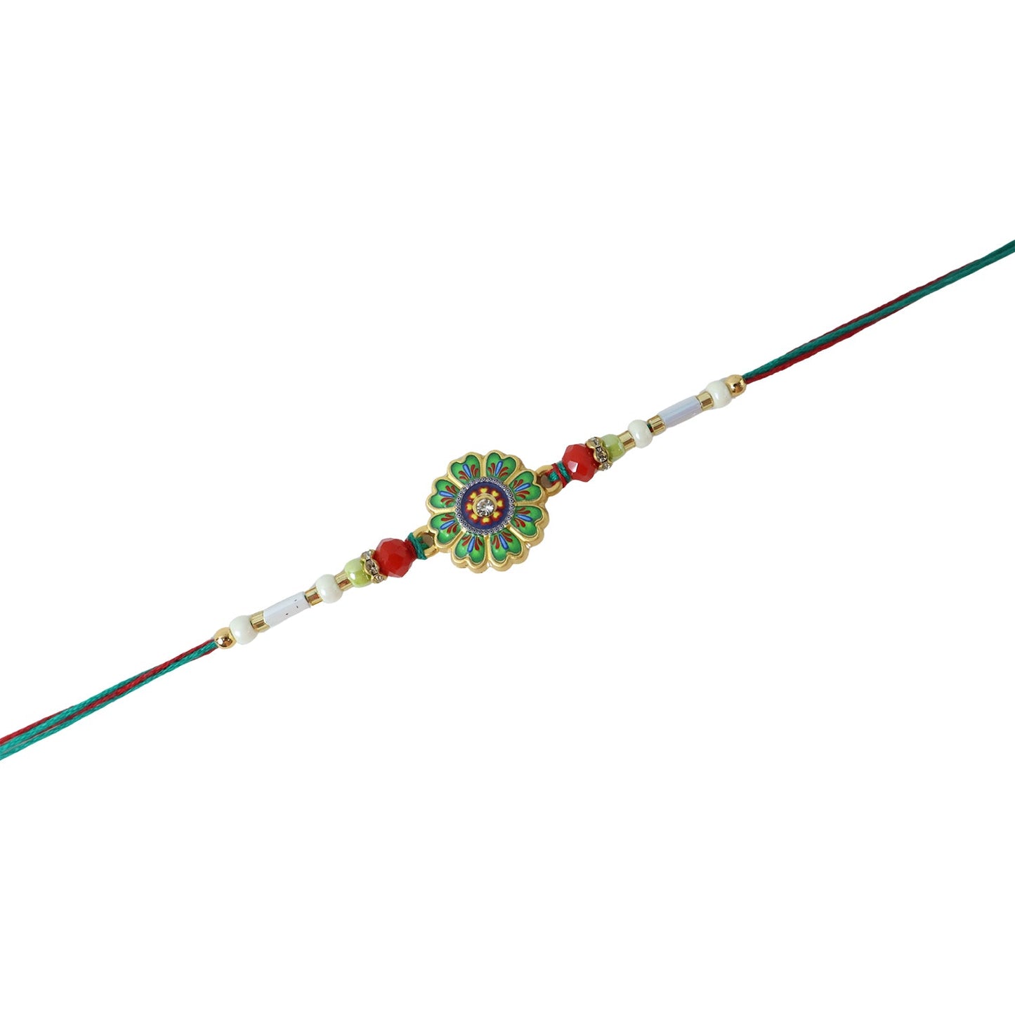 Floral Round Design Rakhi with Colorful Beads (1 Pc)