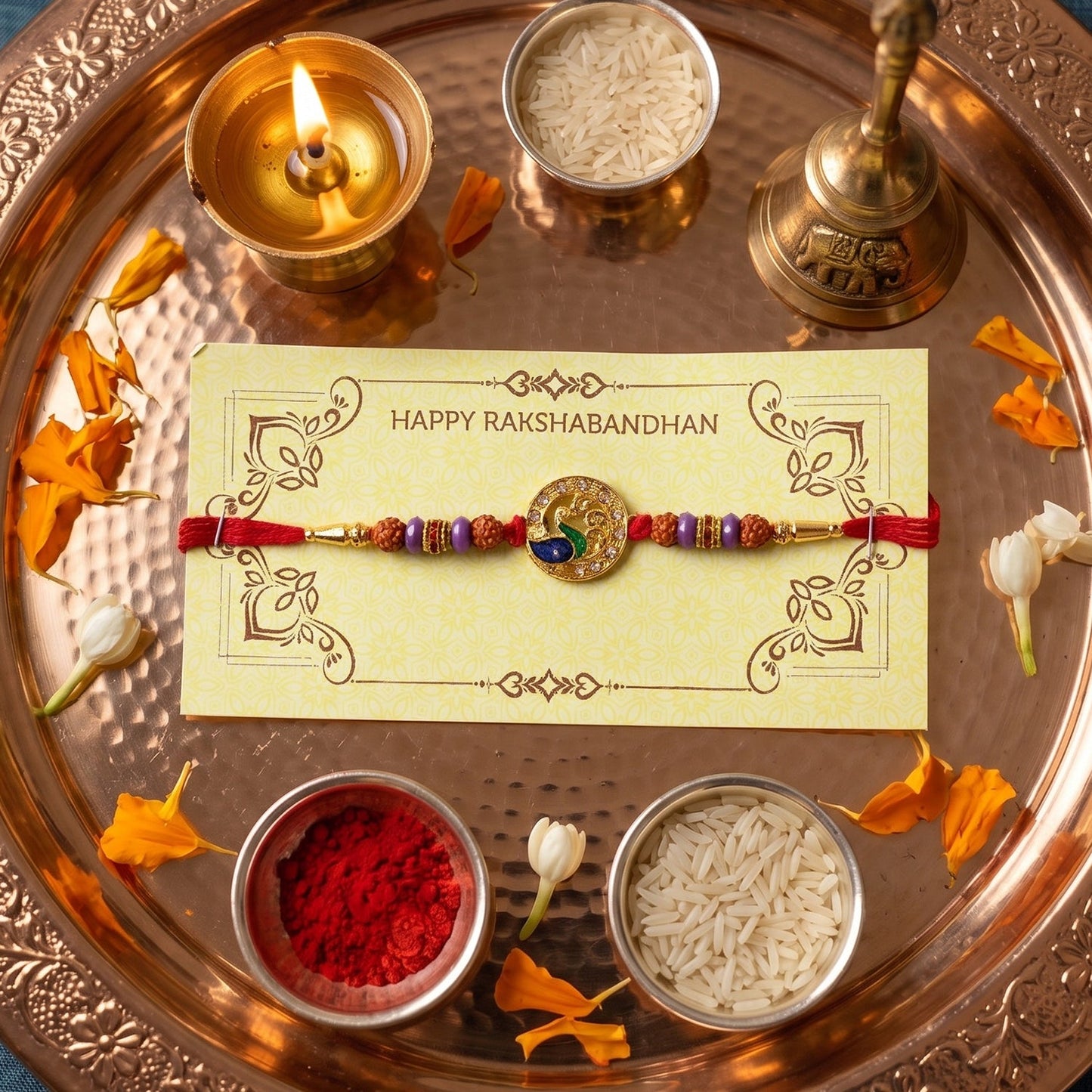 Rakhi showing decorative beads and centerpiece