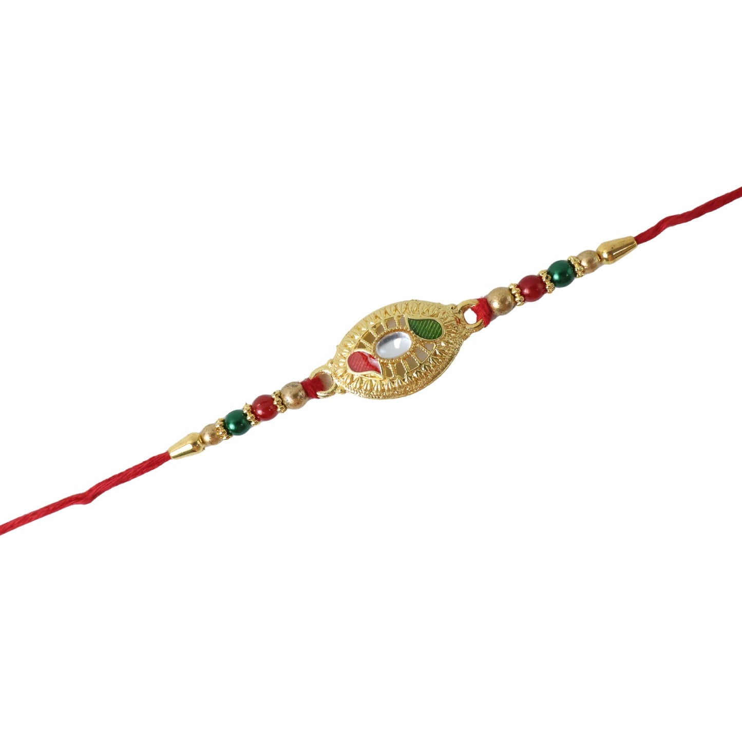 Golden Oval Design Rakhi with Colorful Beads (1 Pc)