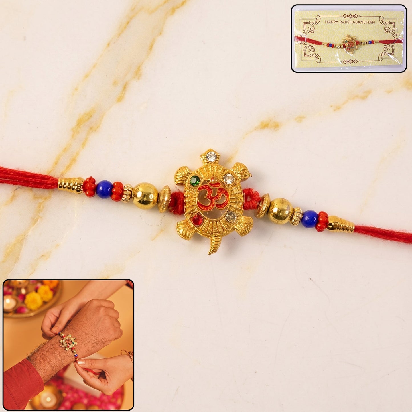 Om Turtle Design Rakhi with Colorful Beads (1 Pc)