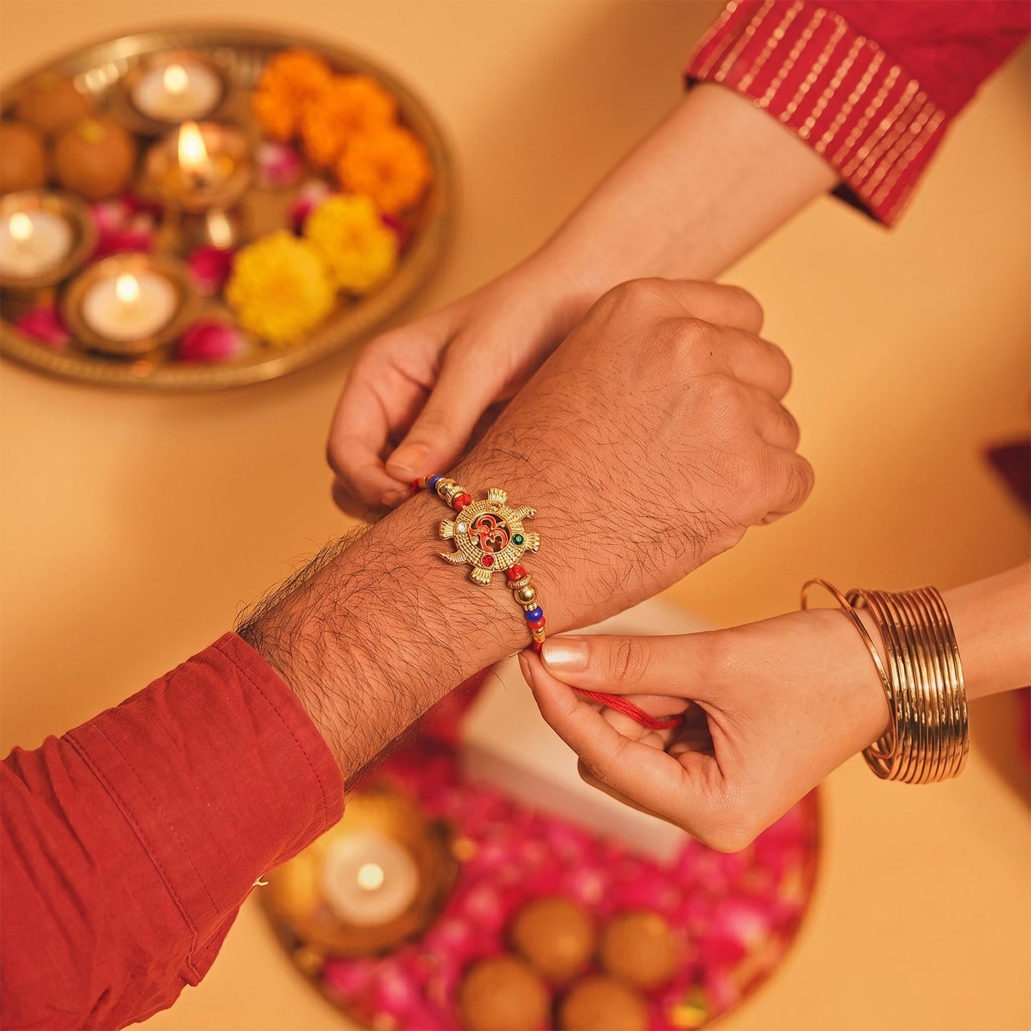 Om Turtle Design Rakhi with Colorful Beads (1 Pc)