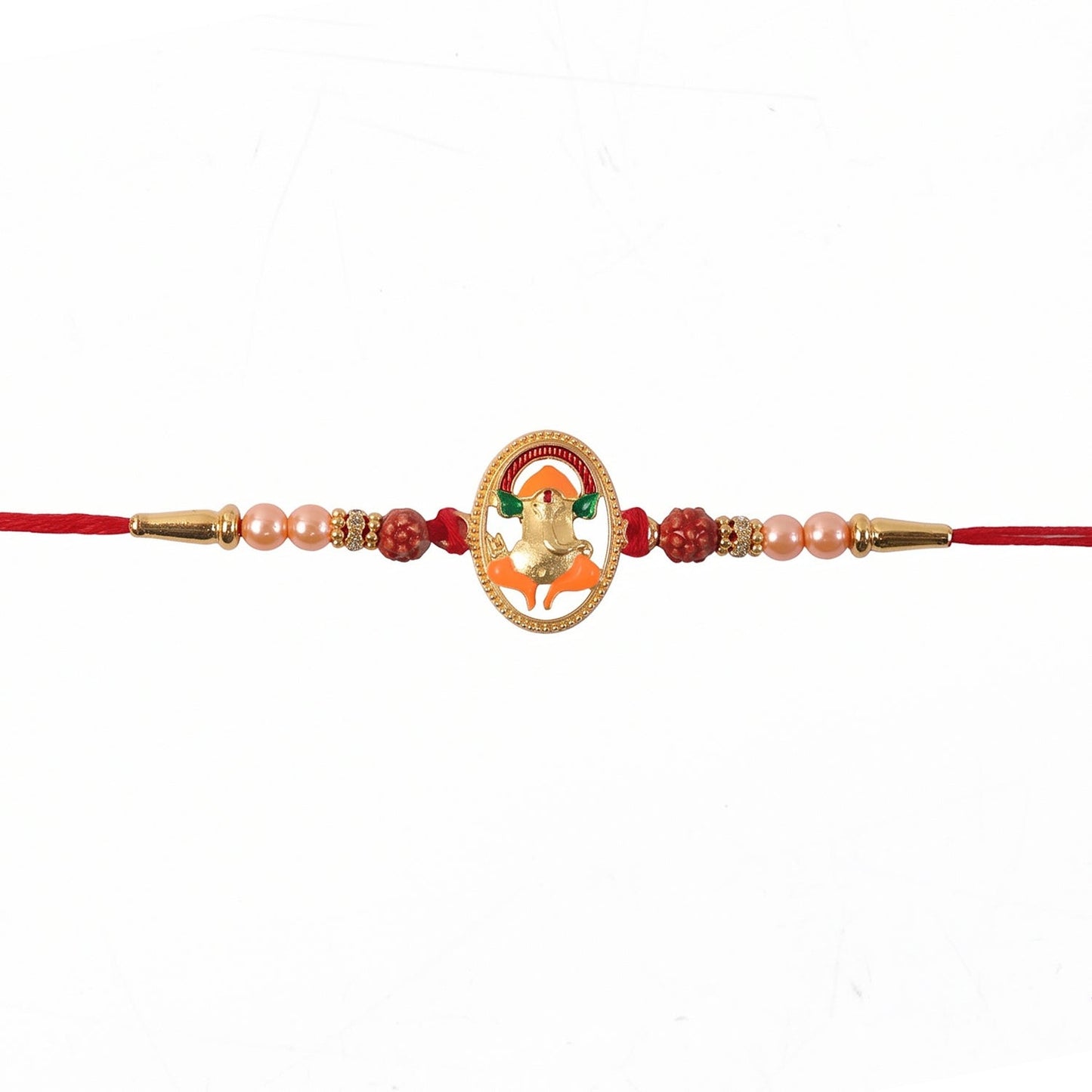 Detailed view of rudraksha beads on Rakhi